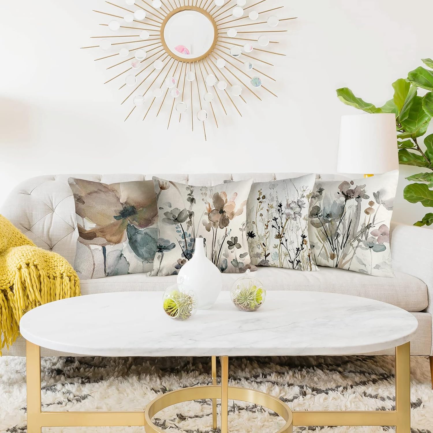 YCOLL Federe Cuscini 40x40 Set di 4 in Lino Floreali - immagine 2