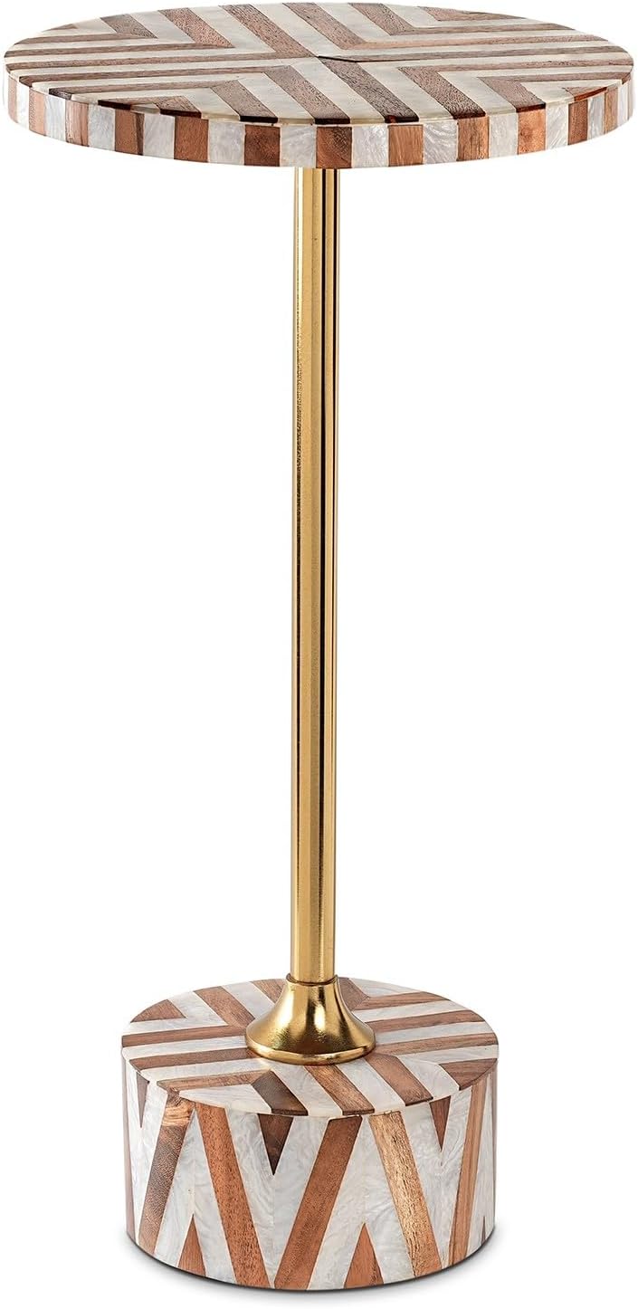 DRW Tavolino rotondo in legno e base in metallo dorato 25 x 25 x 50 cm