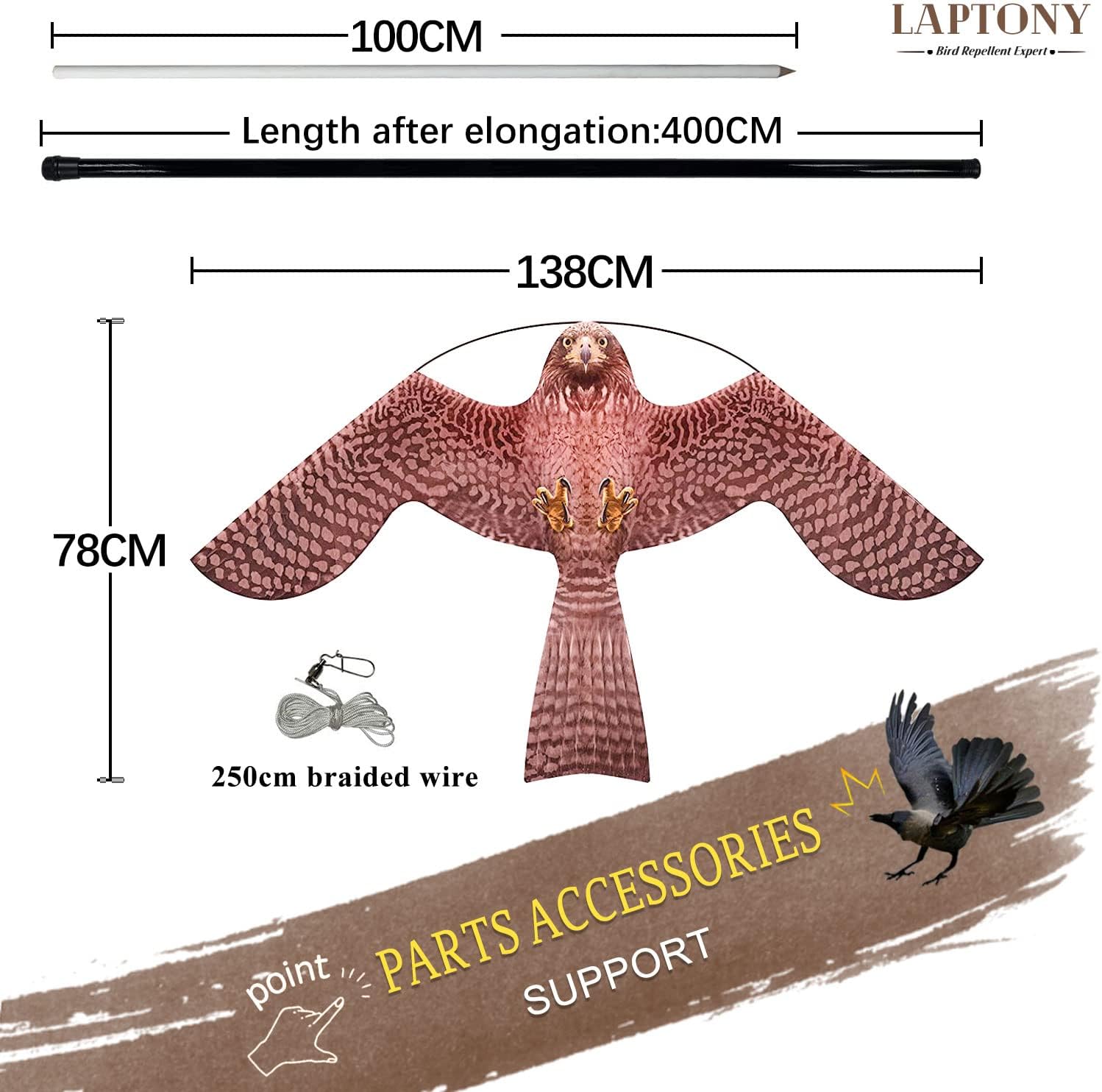 Laptony Uccello Spaventatore Aquilone con Asta 4m - immagine 3