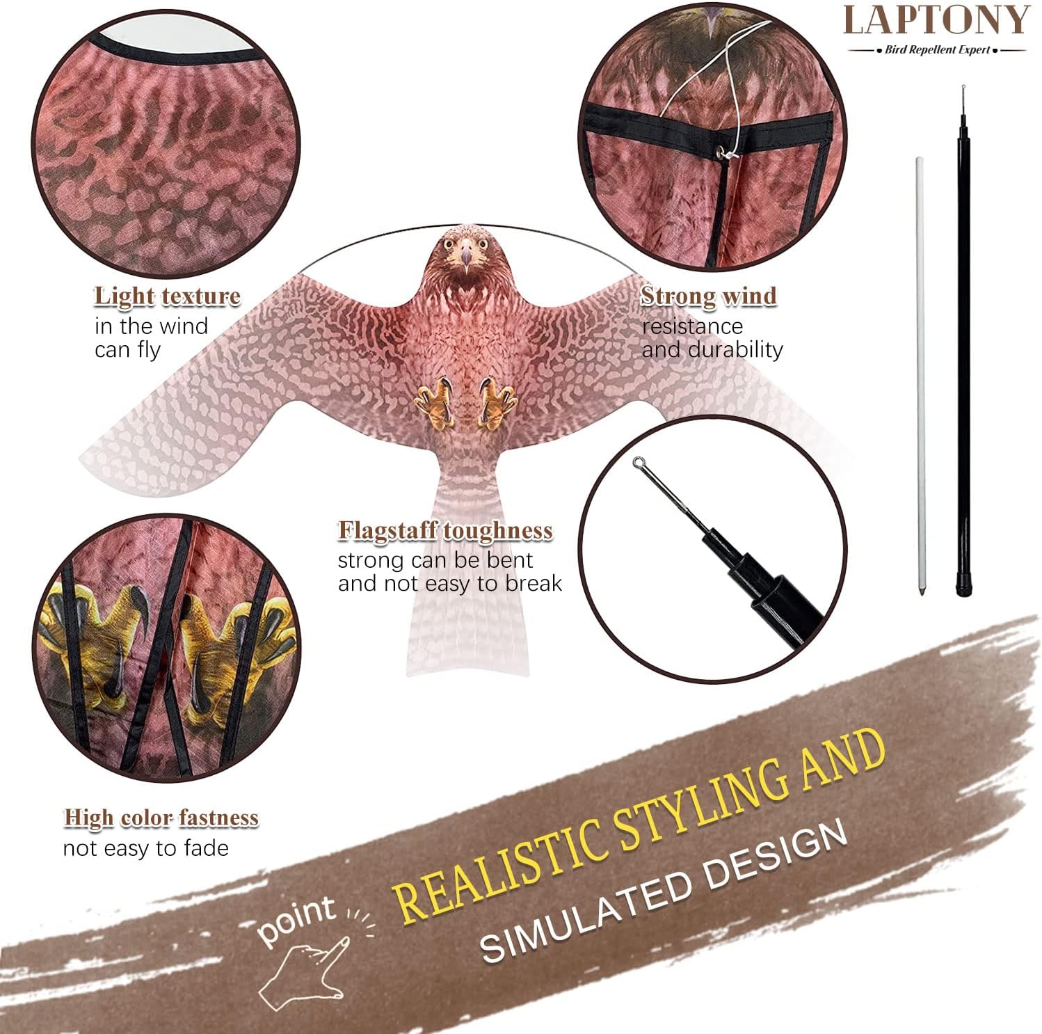 Laptony Uccello Spaventatore Aquilone con Asta 4m - immagine 4