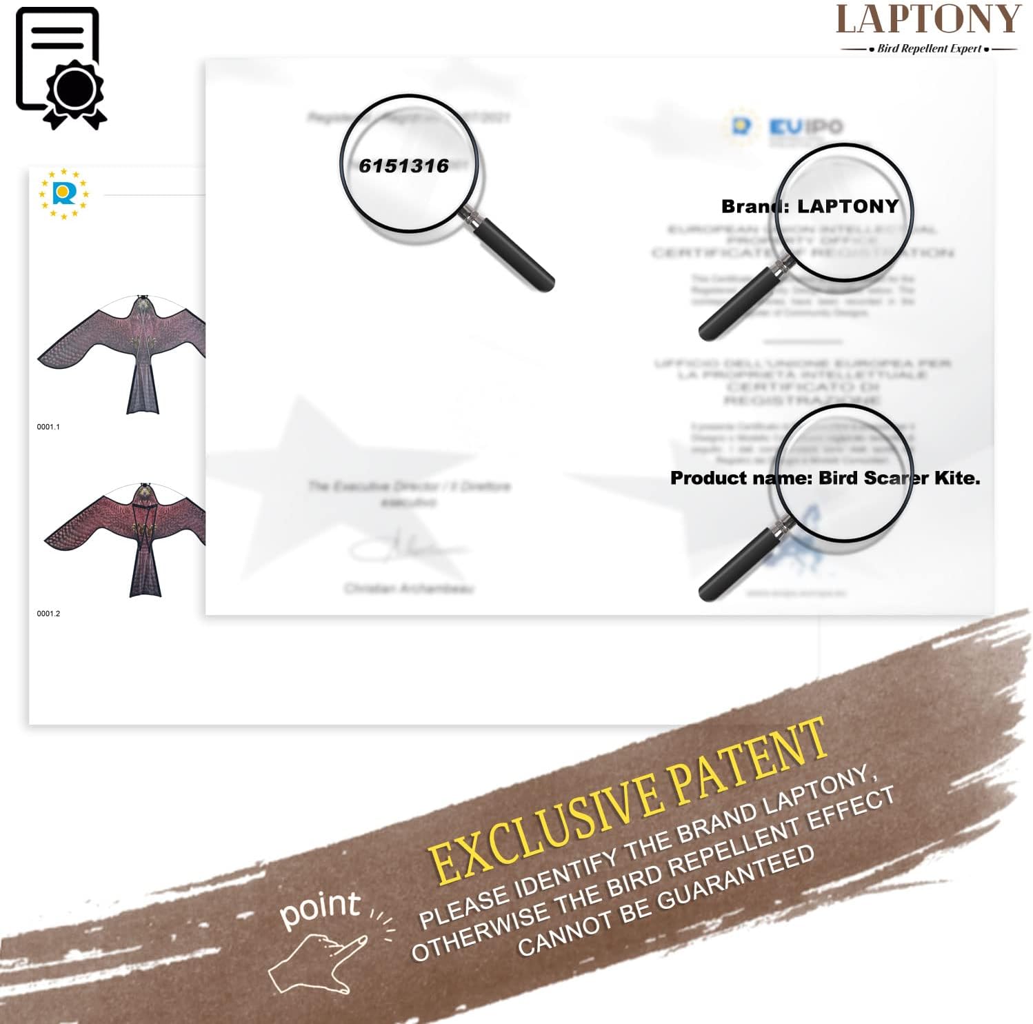 Laptony Uccello Spaventatore Aquilone con Asta 4m - immagine 8