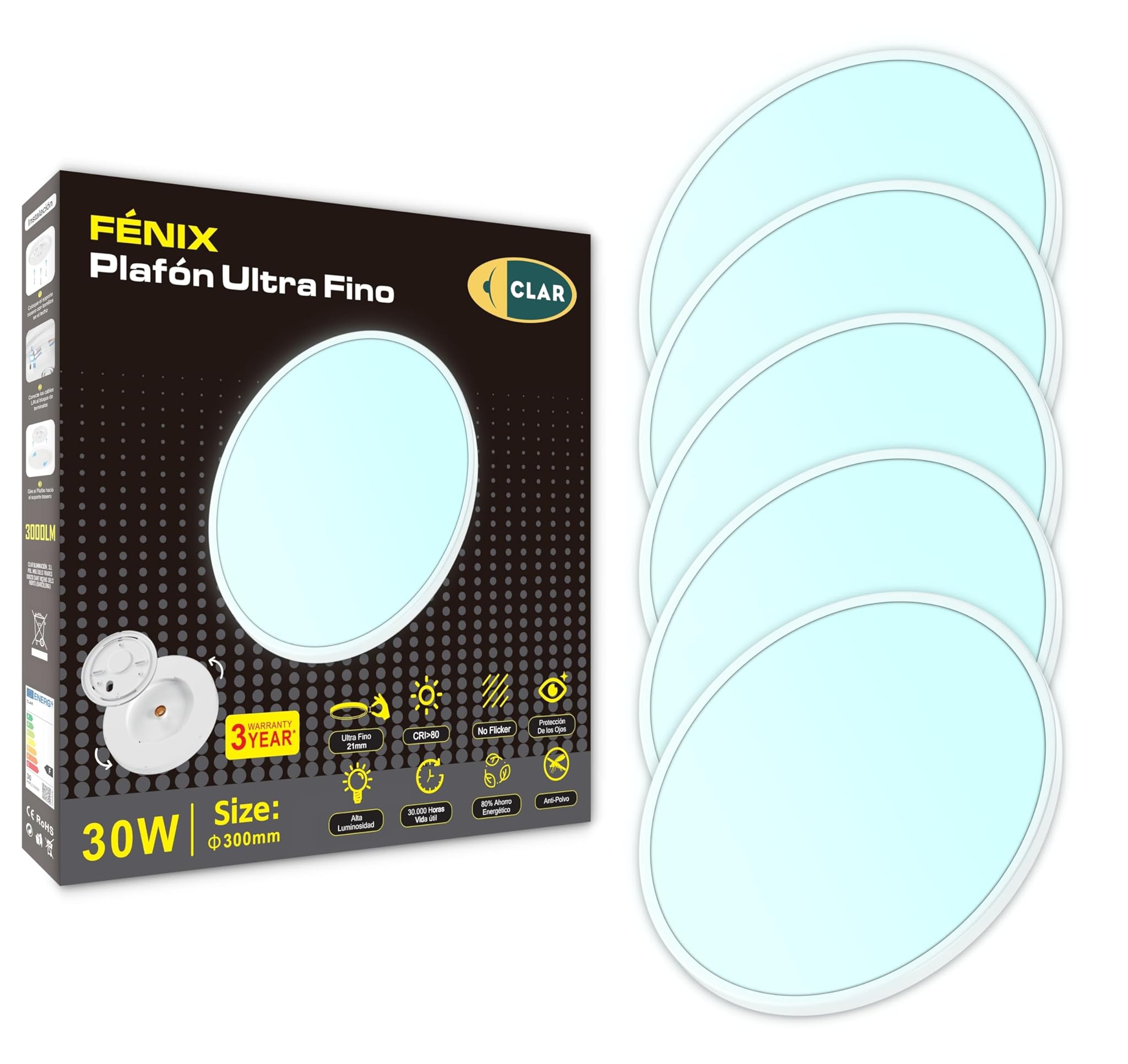 Clar Plafoniera LED Soffitto Ultra Slim 30W (Pack 5)