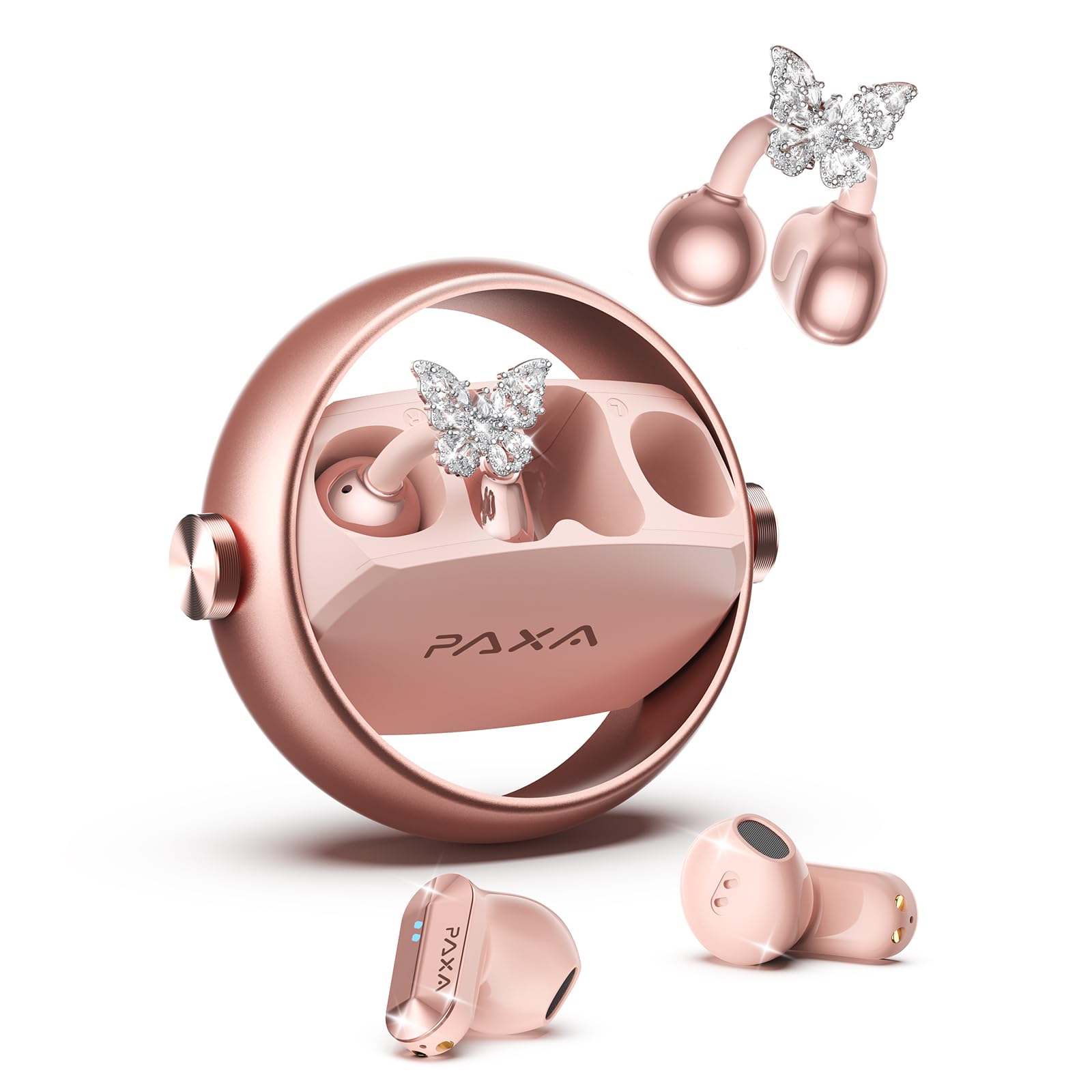 Paxa Cuffie Open Ear Clip-on con Orecchini, Rosa Oro