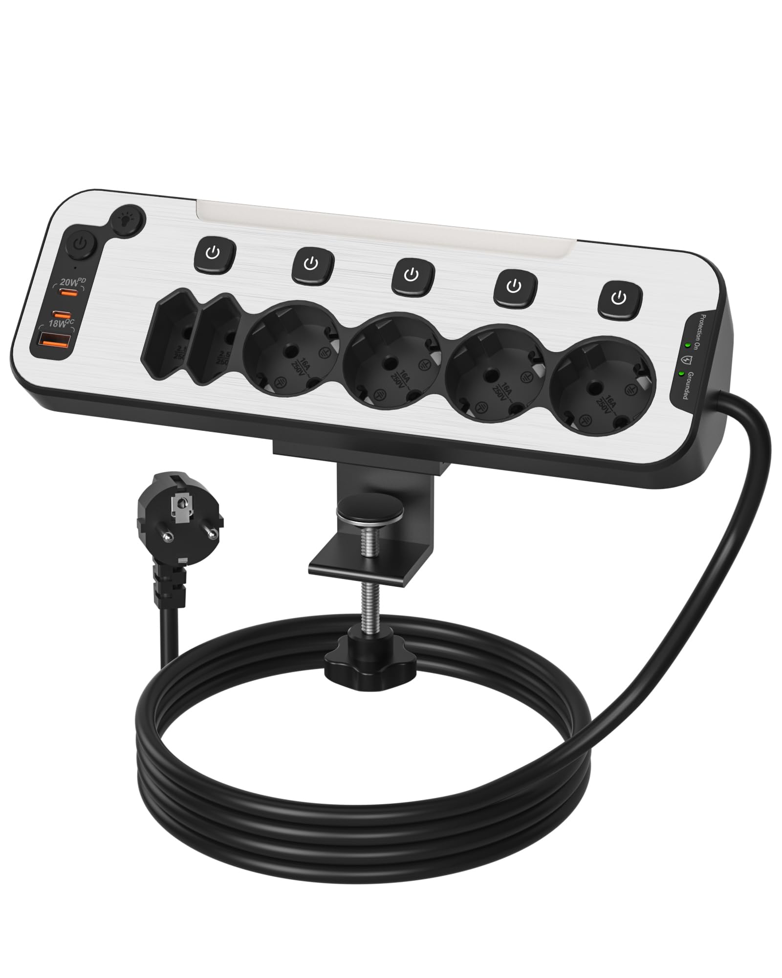 Multipresa da Scrivania USB C PD20W con Interruttore, Nero