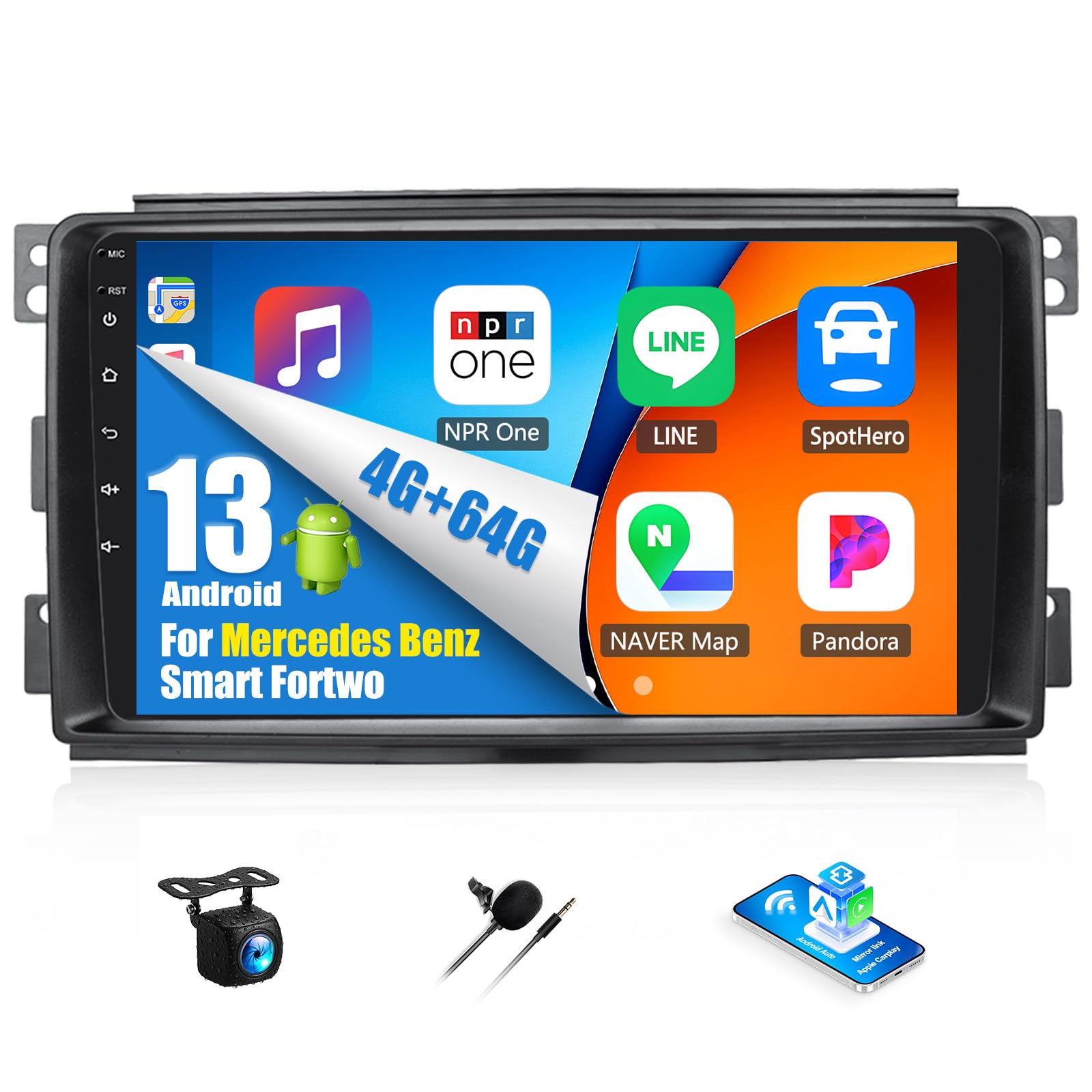Oiliehu Autoradio Android 13 9'' per Mercedes Smart Fortwo