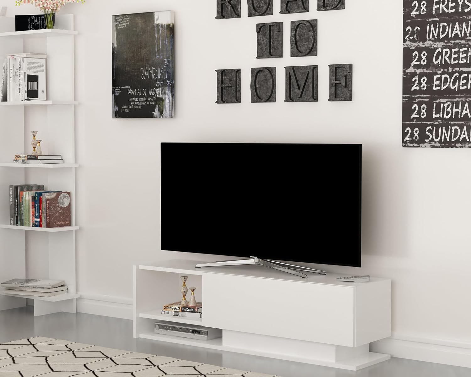 Hanah Home Supporto per TV, melammina, Bianco, Taglia Unica