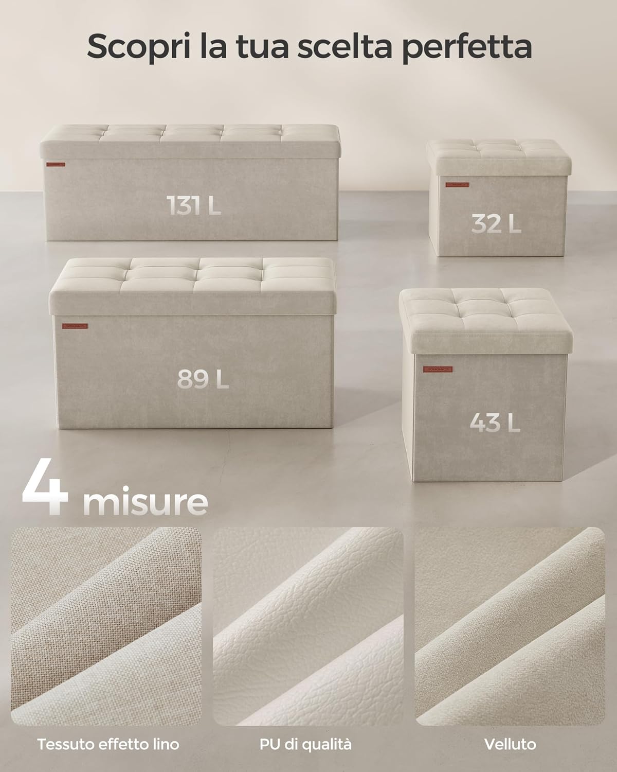 Songmics Cassapanca Pouf Contenitore Pieghevole 38x76x38 cm - immagine 7