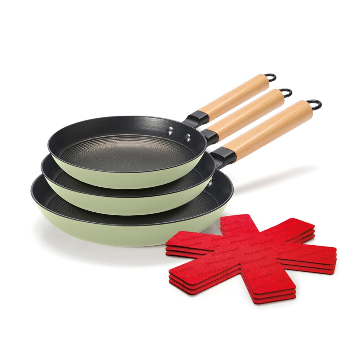 Qdesign Set 3 Padelle Ghisa Antiaderenti con Manico Legno