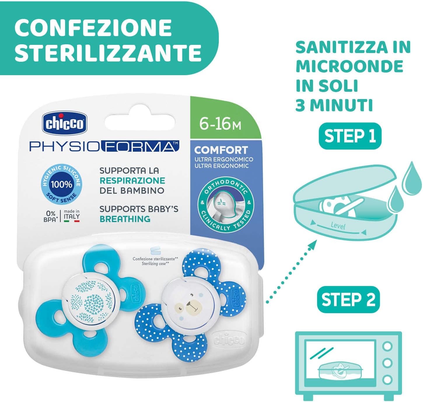 Chicco PhysioForma Succhietto Comfort 6-16 Mesi, Azzurro - immagine 9