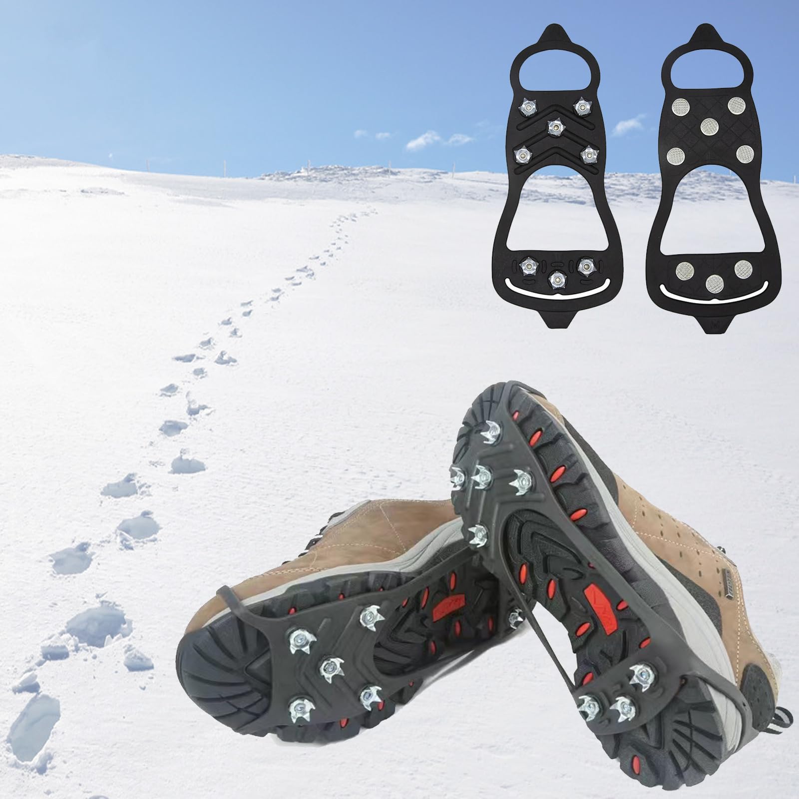 Ramponi per Scarponi,Ramponcini da Ghiaccio Antiscivolo,Neve Ghiaccio Ramponi Tacchetti Spikes per Scarponi da Alpinismo,Scarpe per Ghiaccio Trazione e Outdoor Sci in Inverno 34-47