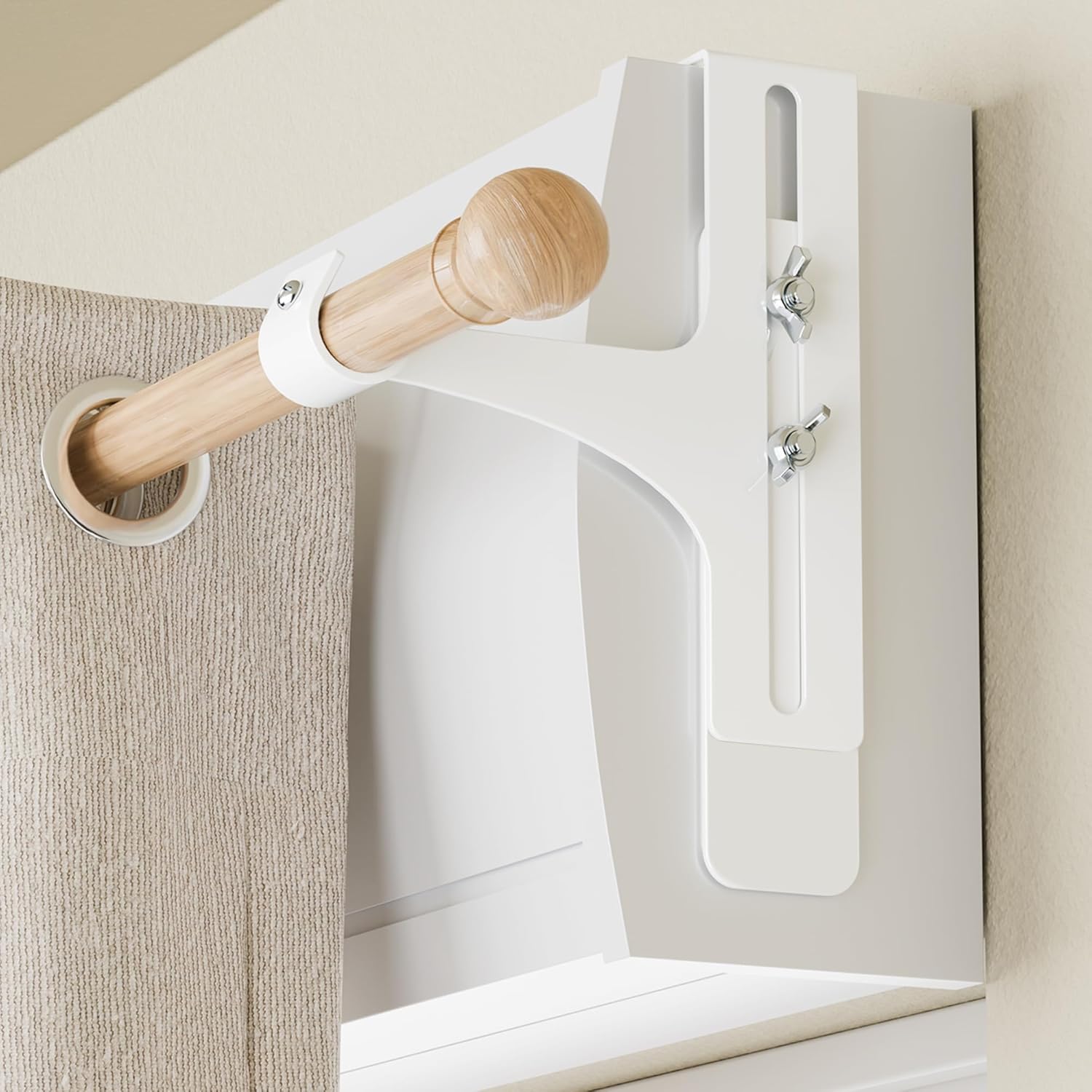 Set 2 Supporti Aste Tende Senza Foratura, Bianco - immagine 1