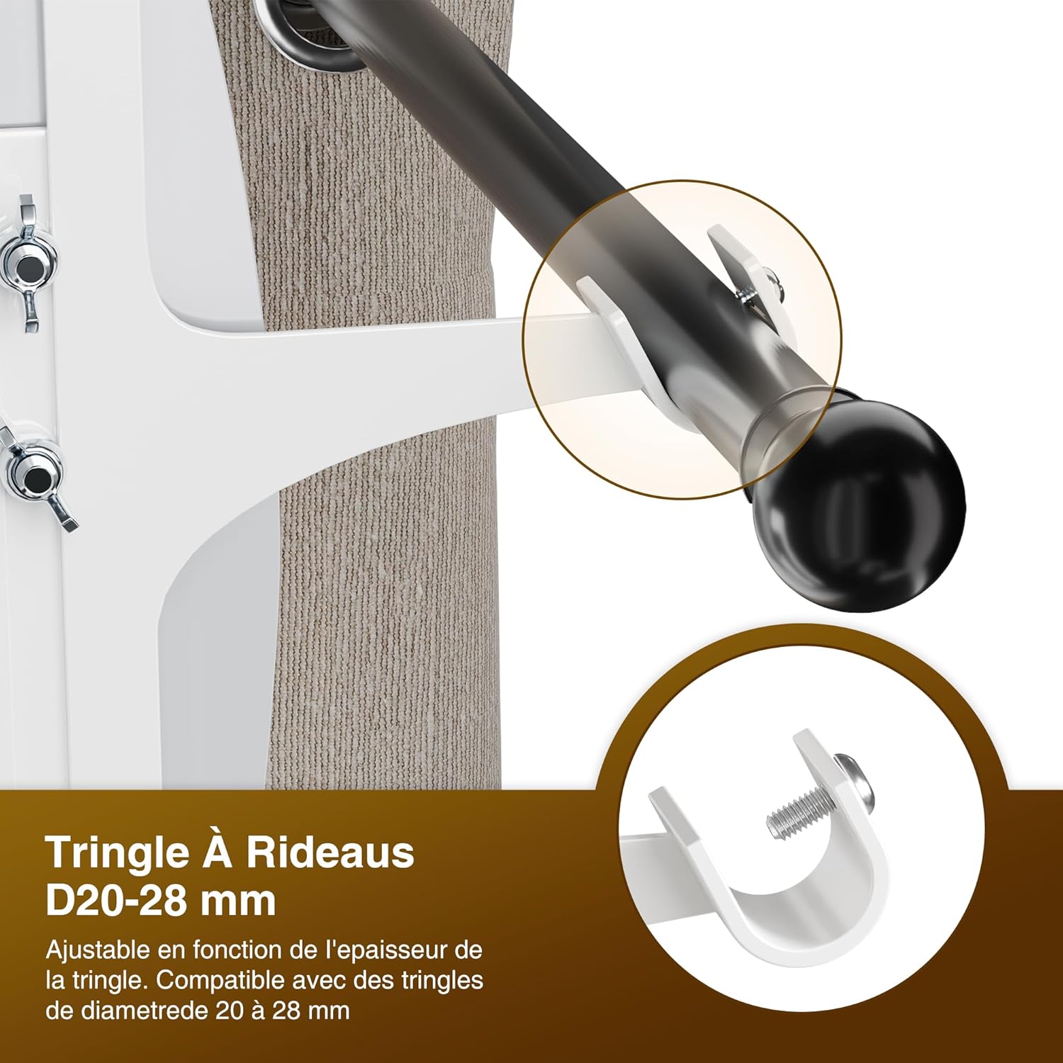 Set 2 Supporti Aste Tende Senza Foratura, Bianco - immagine 5