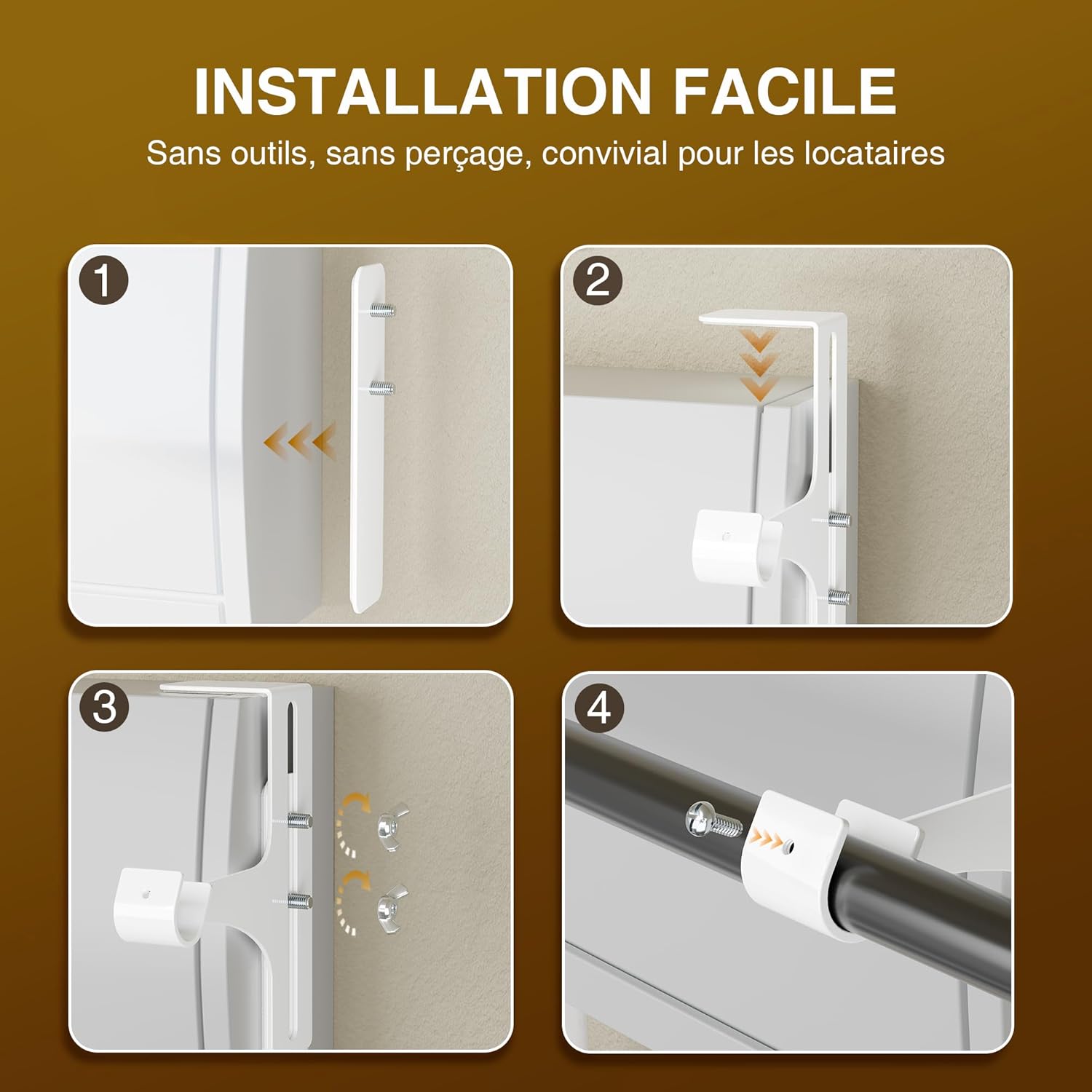 Set 2 Supporti Aste Tende Senza Foratura, Bianco - immagine 6