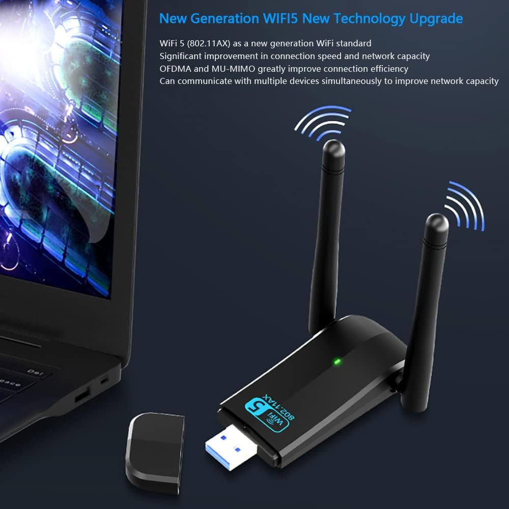 USB Wifi Antenna Ricevitore 3.0 Dual Band 1300M, Nero - immagine 2
