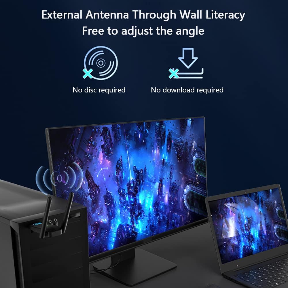 USB Wifi Antenna Ricevitore 3.0 Dual Band 1300M, Nero - immagine 5