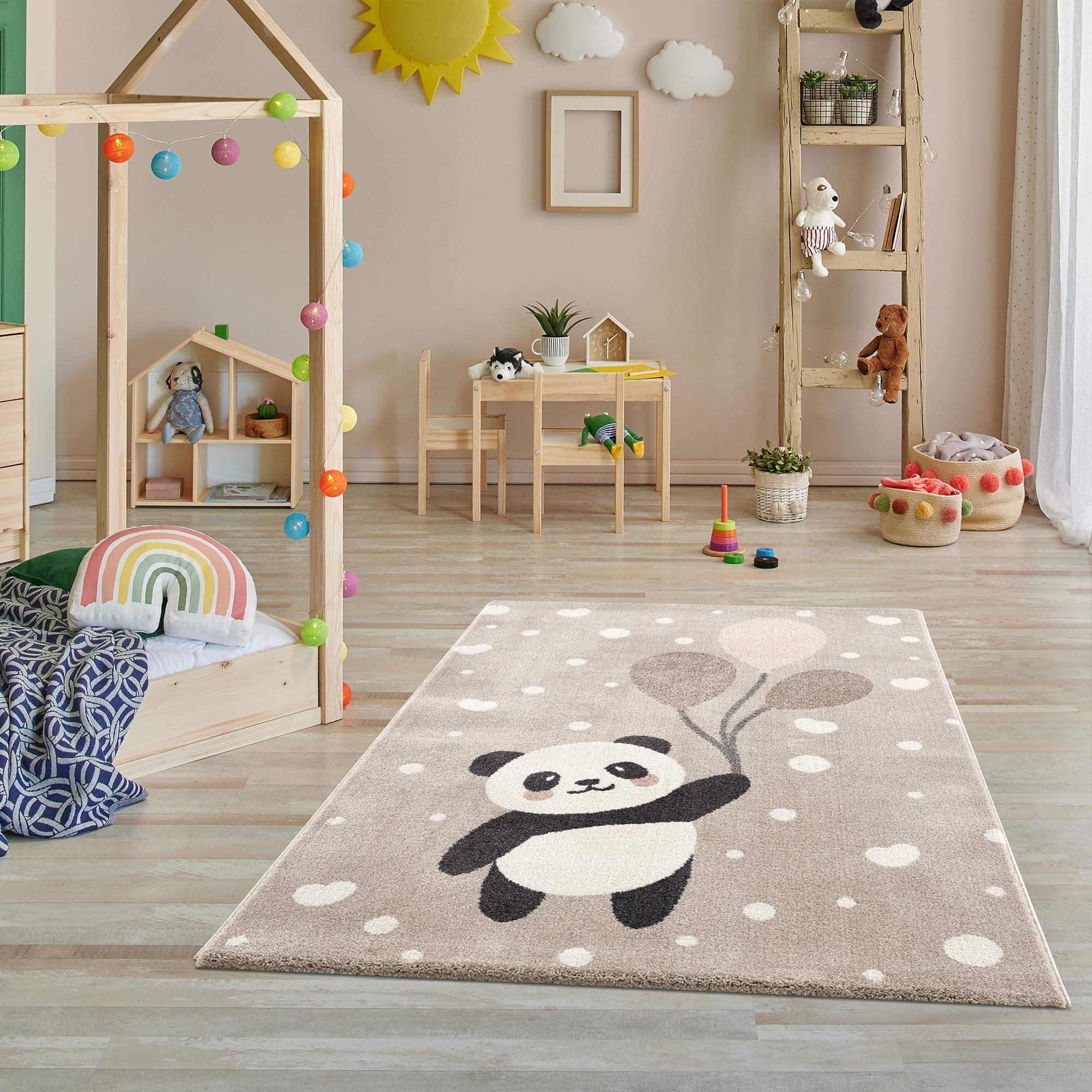 Tappeto Cameretta Bambini Orsetti, Panda, Pois - Crema