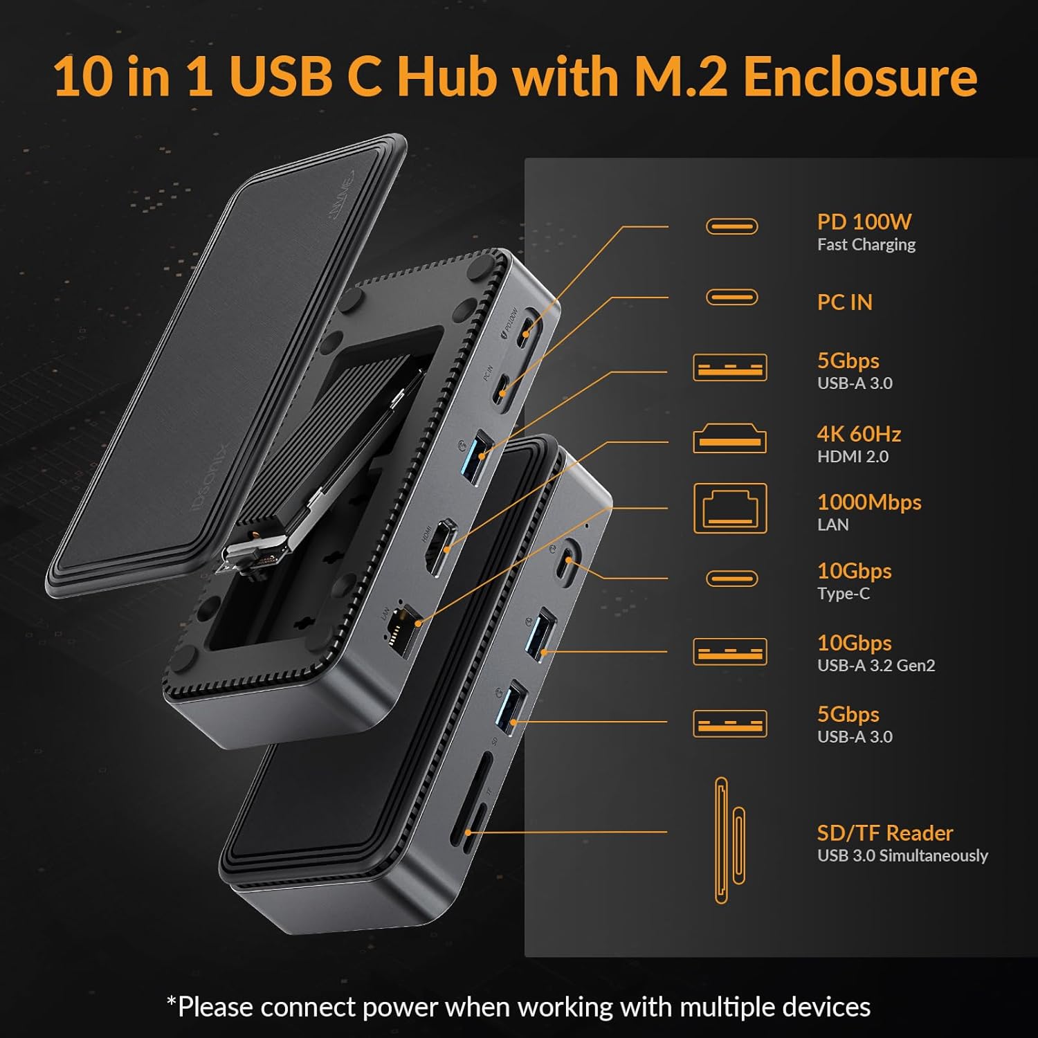 Idsonix Hub USB-C con Case SSD M.2 NVMe/SATA 10 Gbps - immagine 2