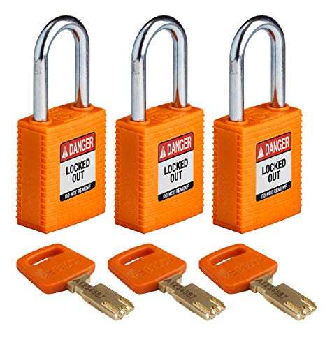 Lucchetto Safekey in Nylon/Acciaio, 38mm x 84mm x 19mm, Arancia, Confezione da 3