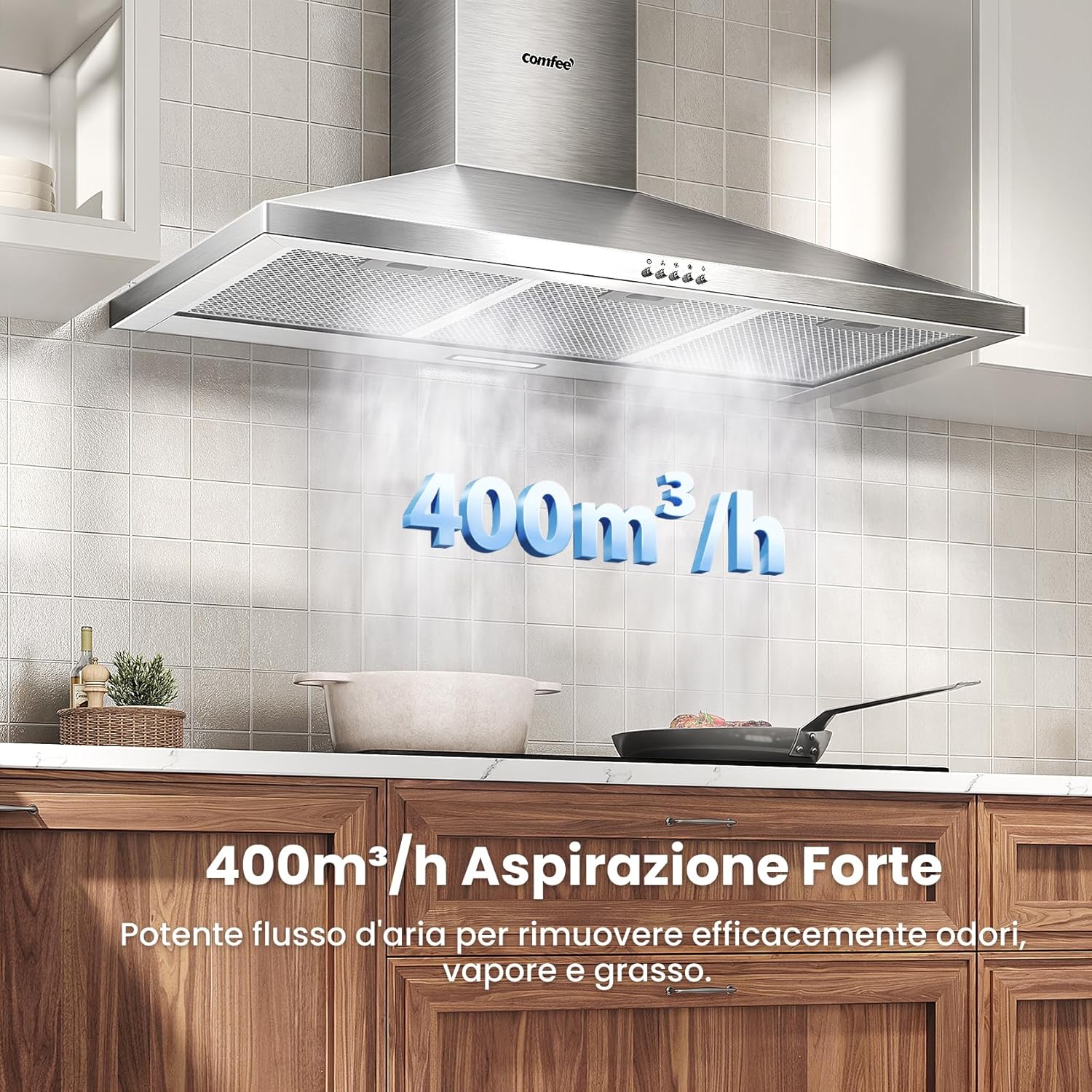 Comfee' Cappa Aspirante 90 cm PYRA17SS-90 Acciaio Inox - immagine 3