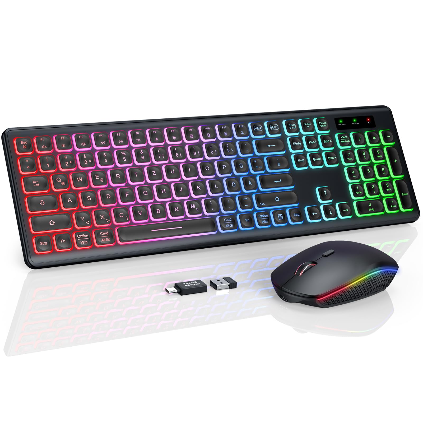 Set Tastiera e Mouse Wireless Illuminato QWERTZ