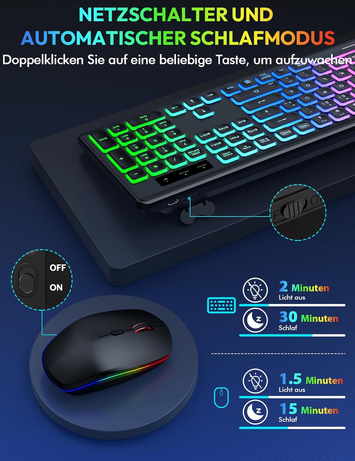 Set Tastiera e Mouse Wireless Illuminato QWERTZ - immagine 5