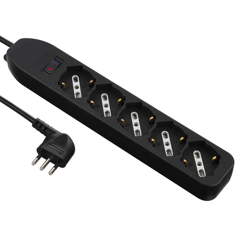 Electraline 62066 Multipresa 5 Posti, Cavo 1,5m, Nero
