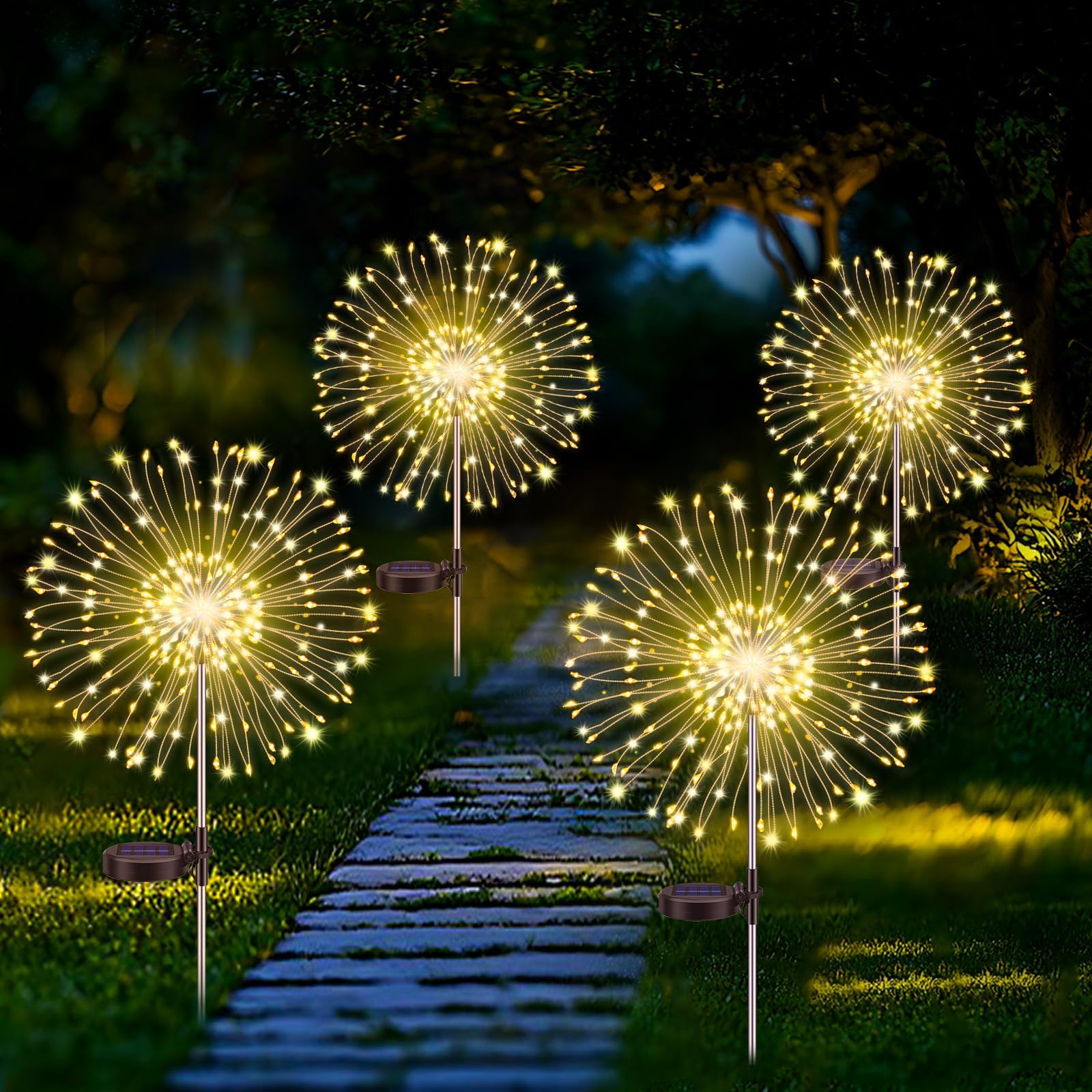 Luci Solari Giardino Esterno Fuochi d'artificio 150LEDs (4 Pezzi)