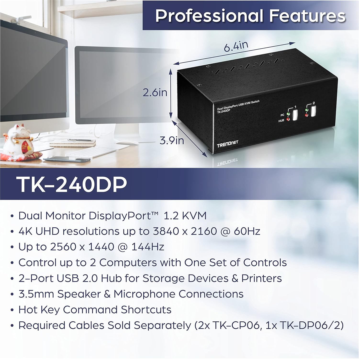 Trendnet TK-240DP Switch KVM DisplayPort 2 Porte - immagine 2