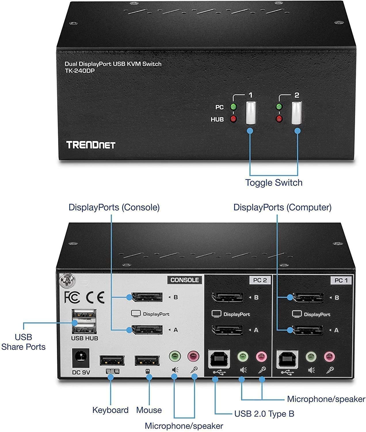 Trendnet TK-240DP Switch KVM DisplayPort 2 Porte - immagine 8