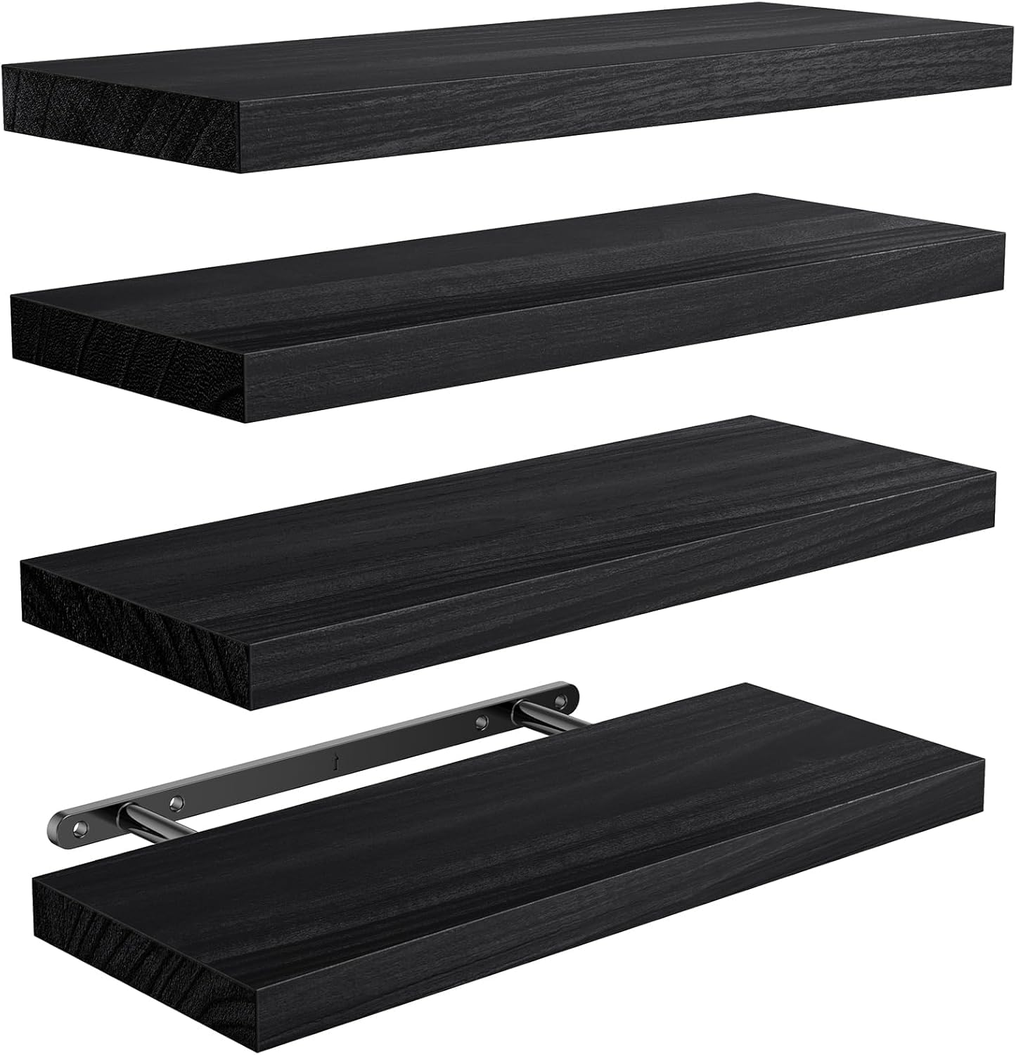 Pipishell Mensola da Muro 40cm in Legno di Paulownia, Nero