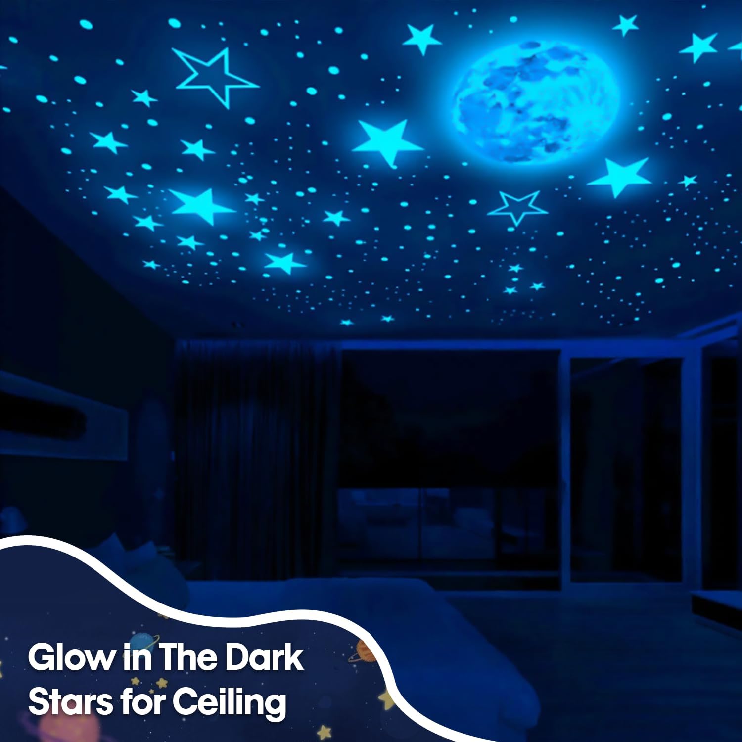 Adesivi Luminosi 629 Pezzi Stelle Scure, Blu - immagine 2