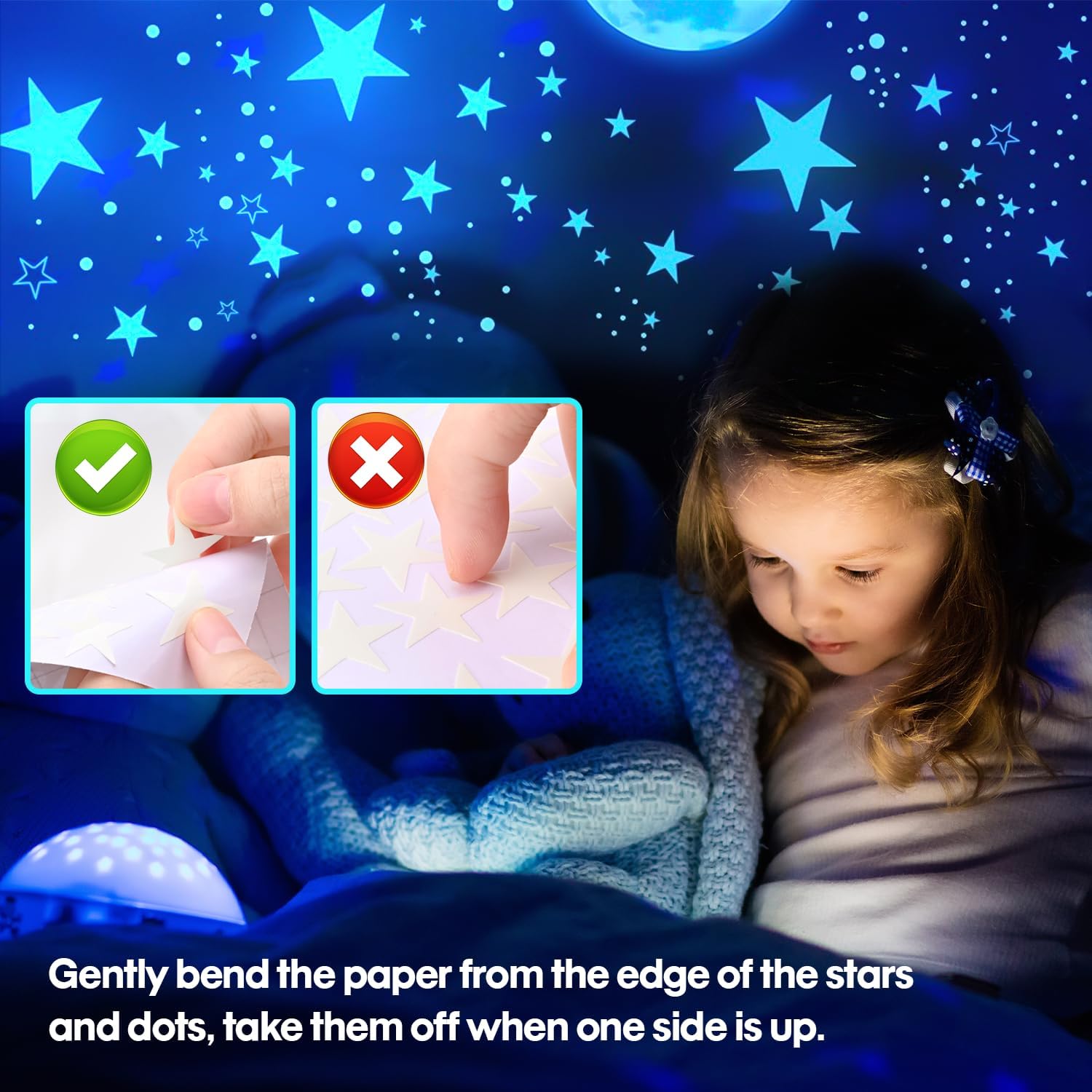 Adesivi Luminosi 629 Pezzi Stelle Scure, Blu - immagine 4