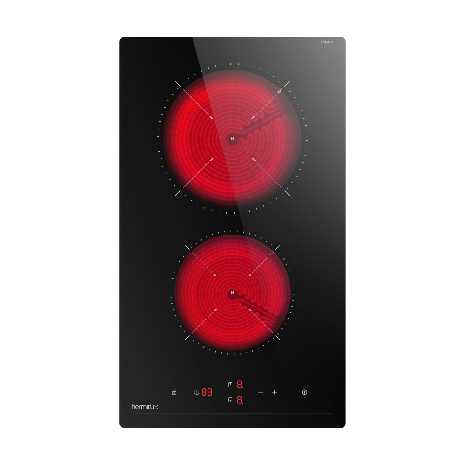Hermitlux Piano Cottura Vetroceramica 2 Fuochi 3300W