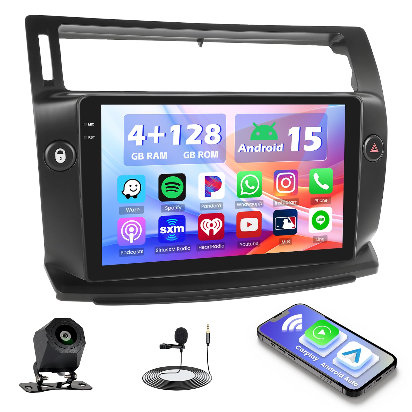 Hikity Android 15 Autoradio per Citroen C4 2004-2009