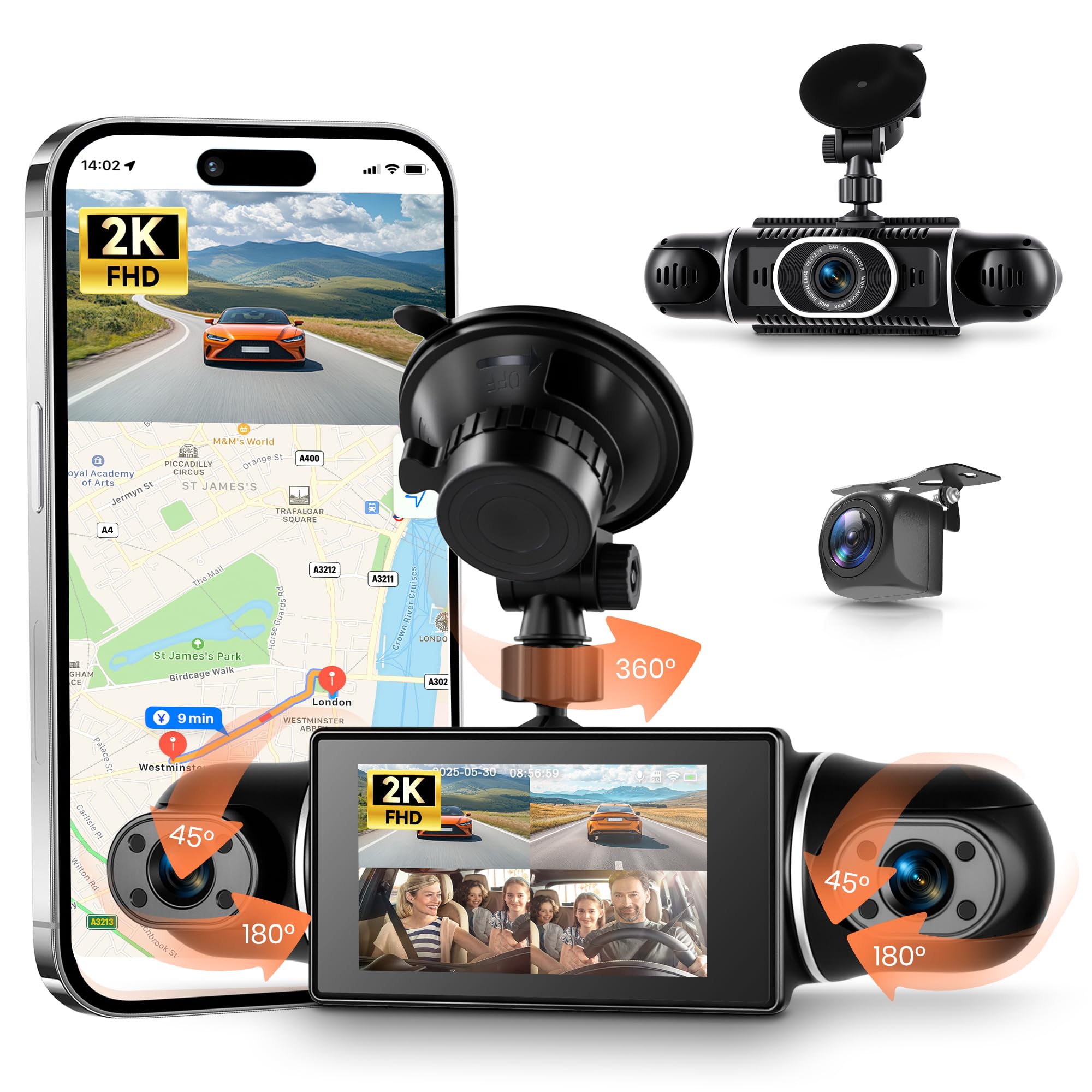Dashcam Auto 360° 4 Canali WiFi 2K+1080P
