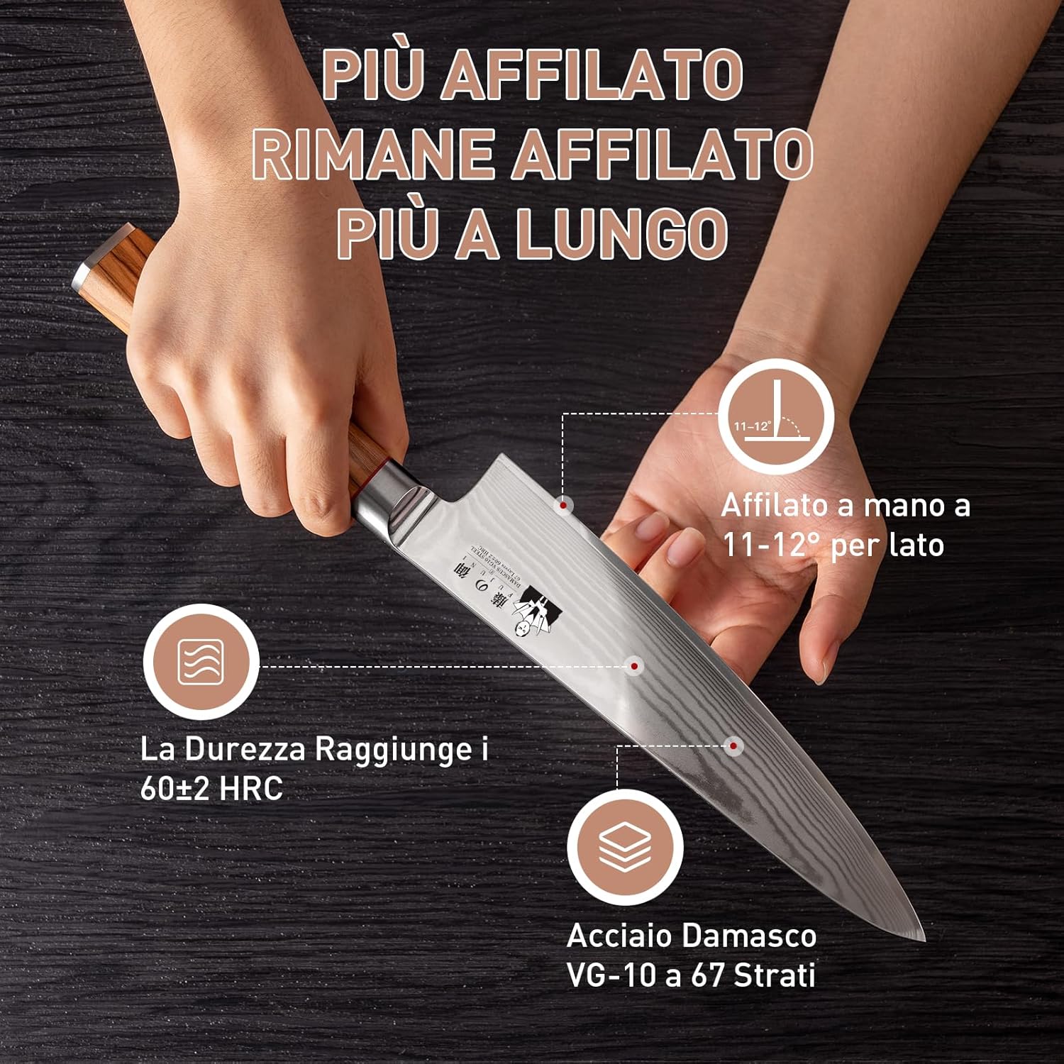 Fujuni Coltello Cucina Professionale Damasco 20cm - immagine 2