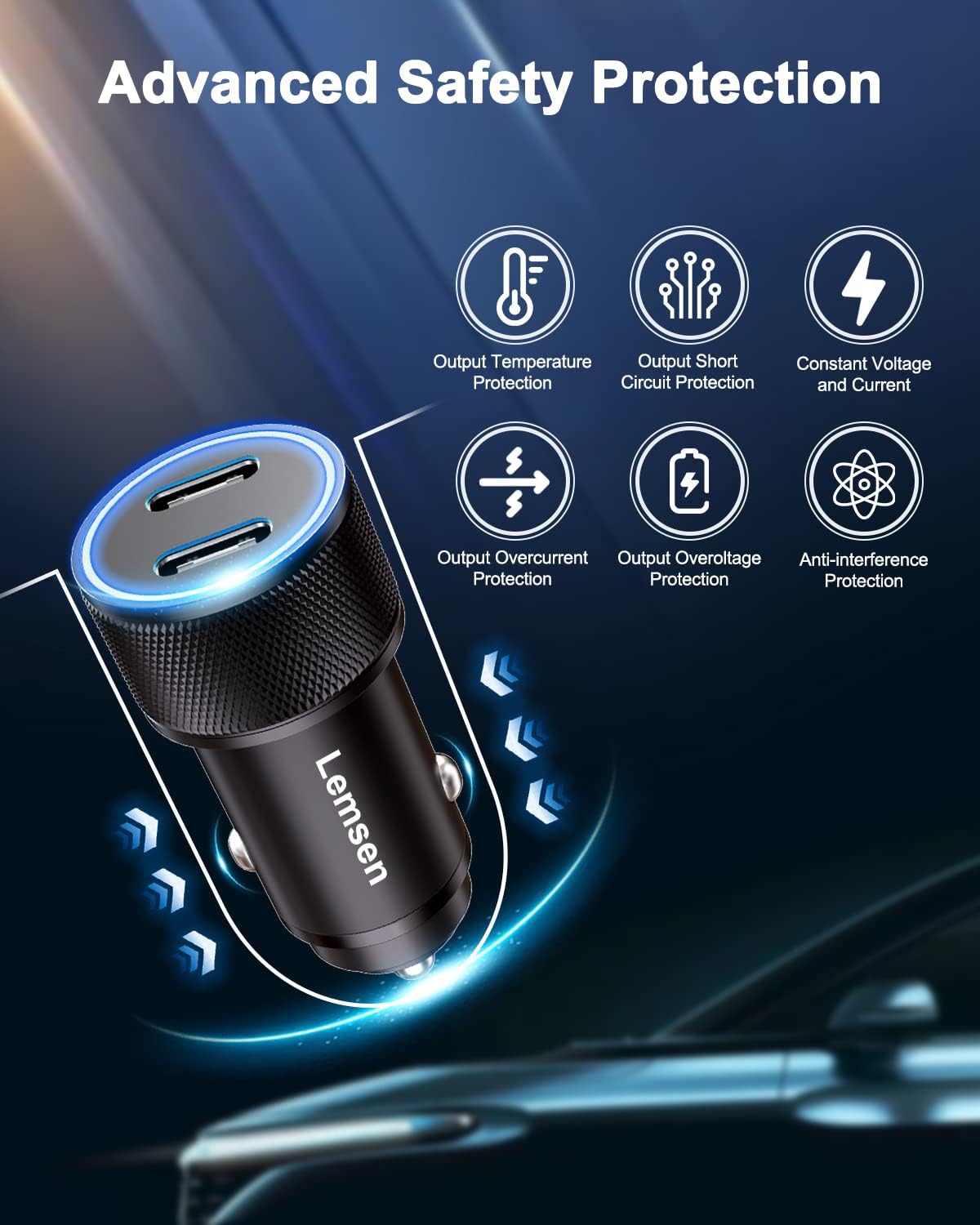Caricatore Auto USB-C 60W 2 Porte PD con Cavo - immagine 6