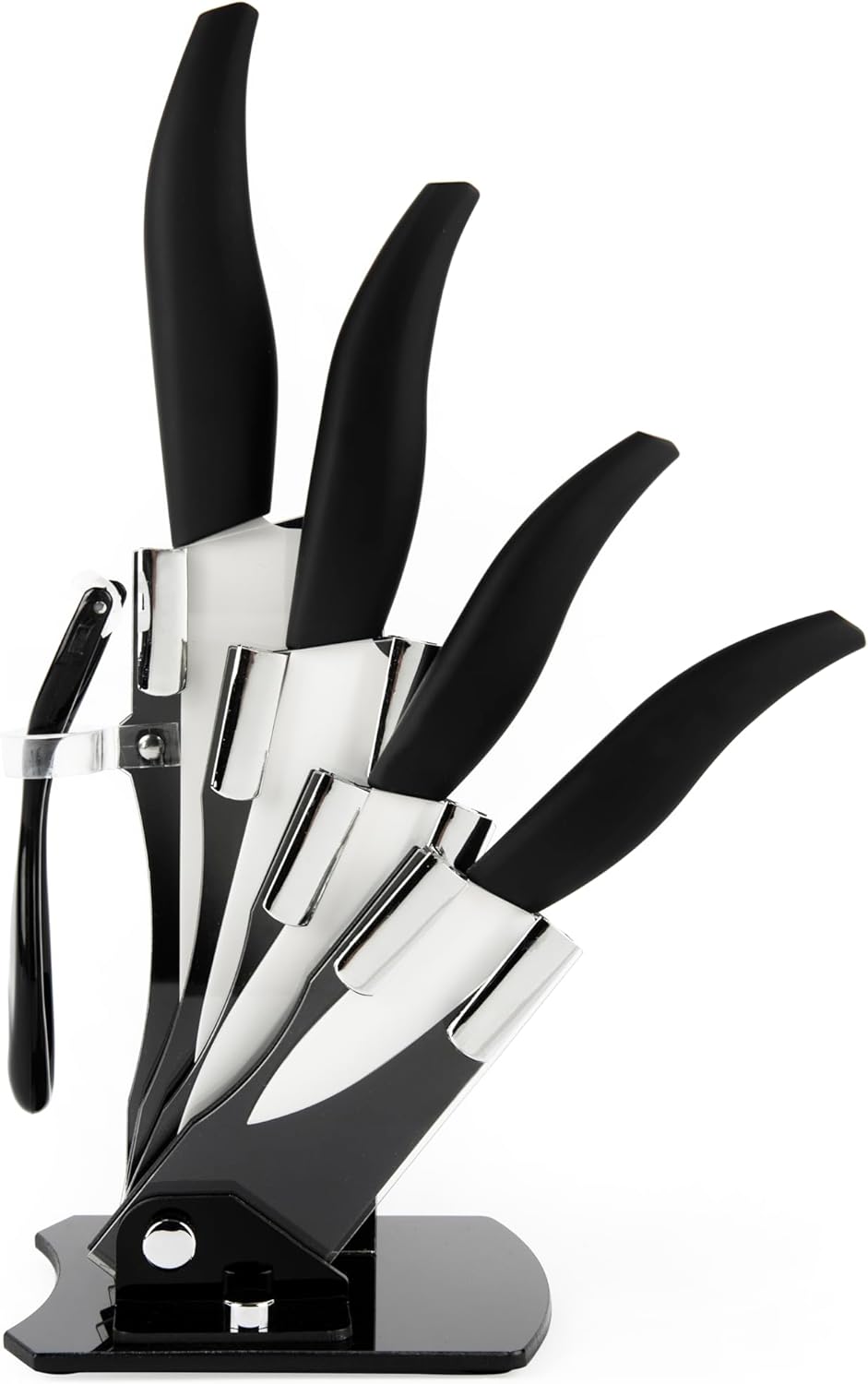 Excelsa Ceramic Ceppo Coltelli 6 Pezzi, Manico Nero, Lama Bianca in Ceramica