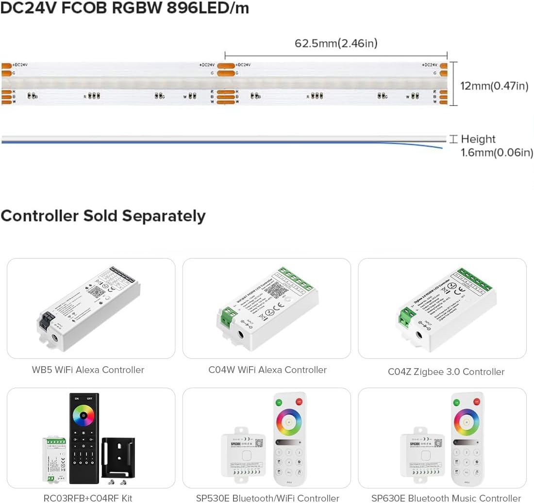 Btf-lighting FCOB COB RGBW Striscia LED 5m DC24V - immagine 3