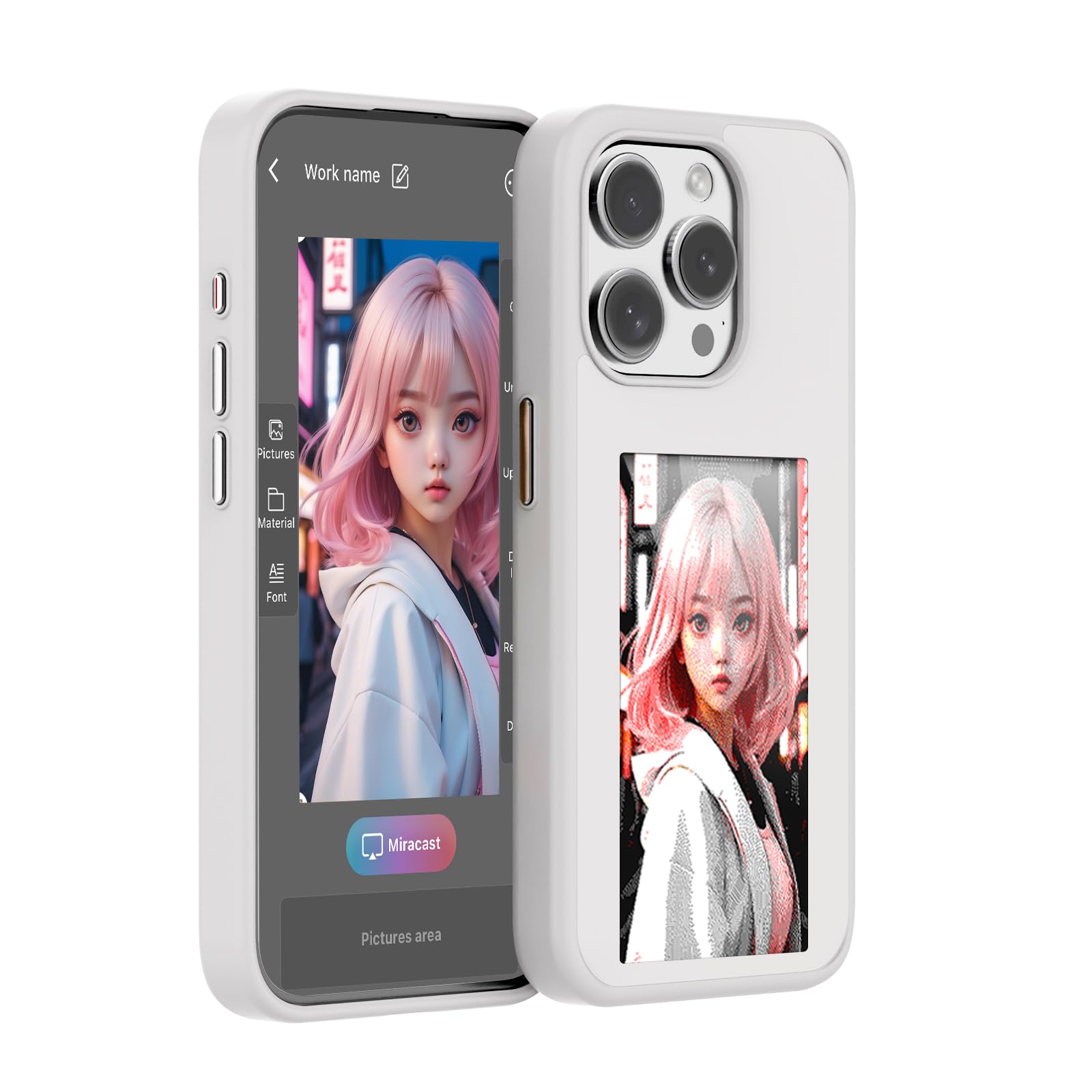 Ksopuert Custodia Smartphone con Schermo a 4 Colori NFC, Bianco