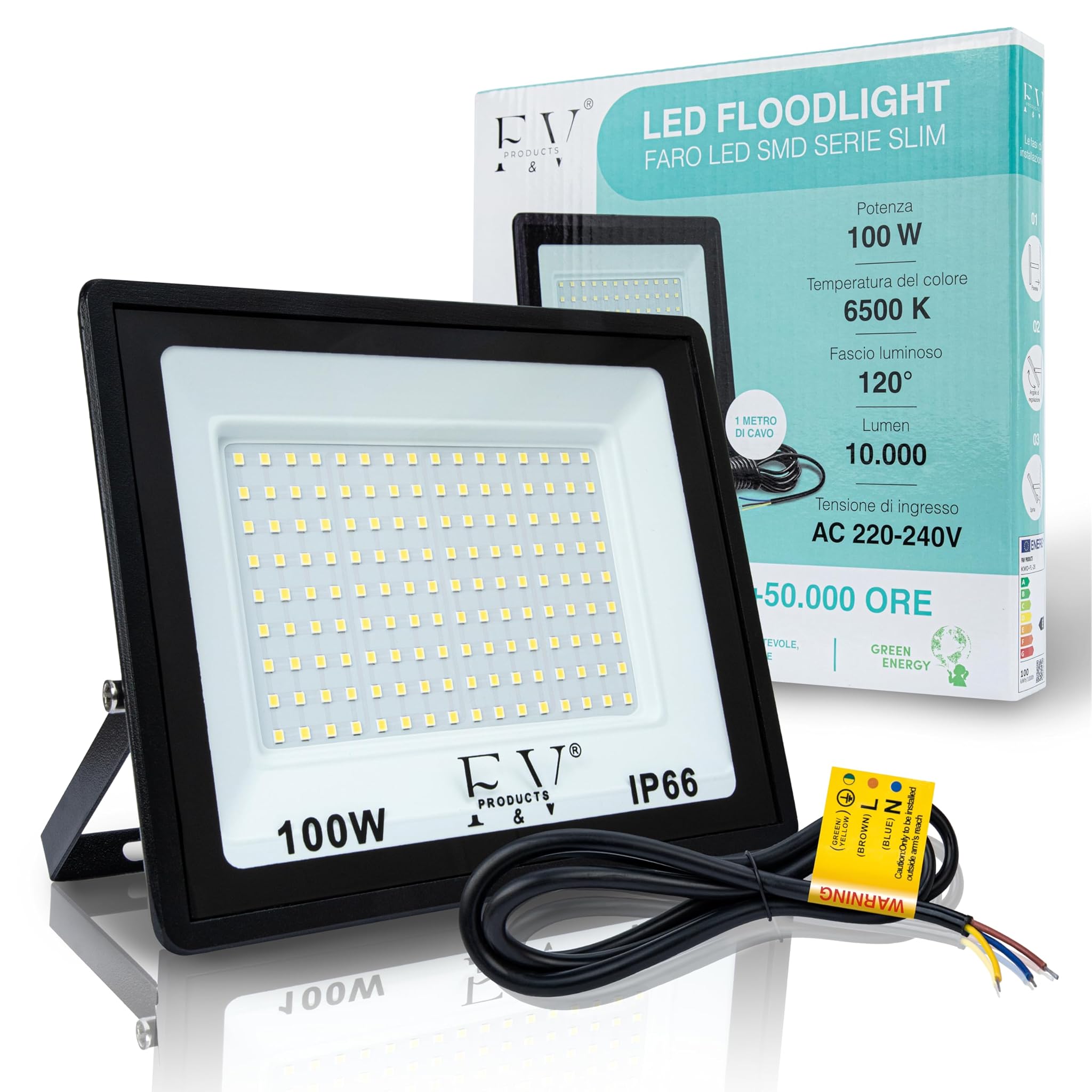 F&V PRODUCTS Faretto LED Esterno 100W, Luce Bianca Fredda