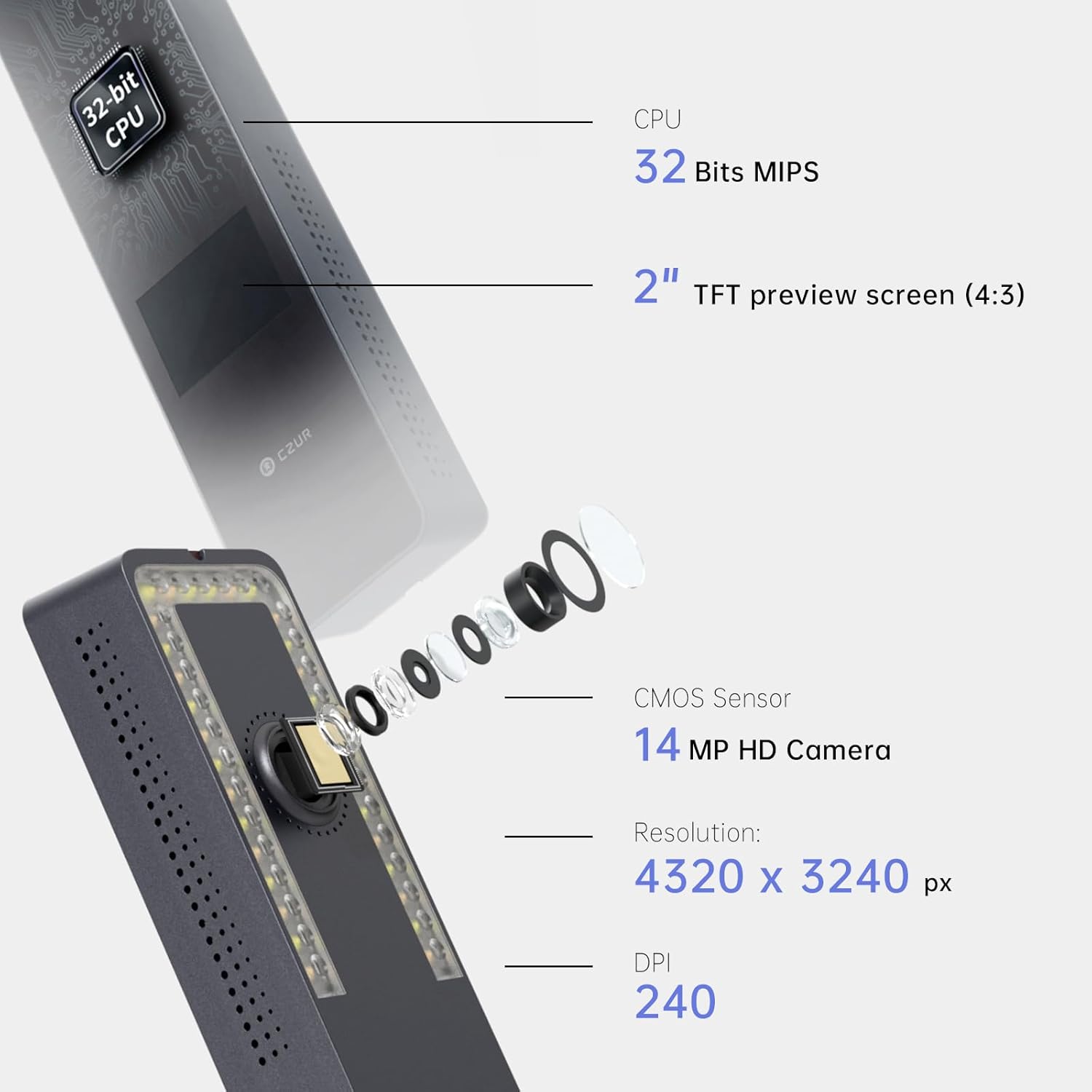 Czur Aura Pro - Scanner Portatile Libri e Documenti A3 - immagine 2