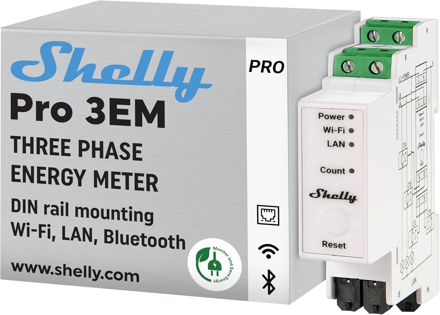 Shelly Pro 3EM (120A) - Misuratore Energia Trifase Smart