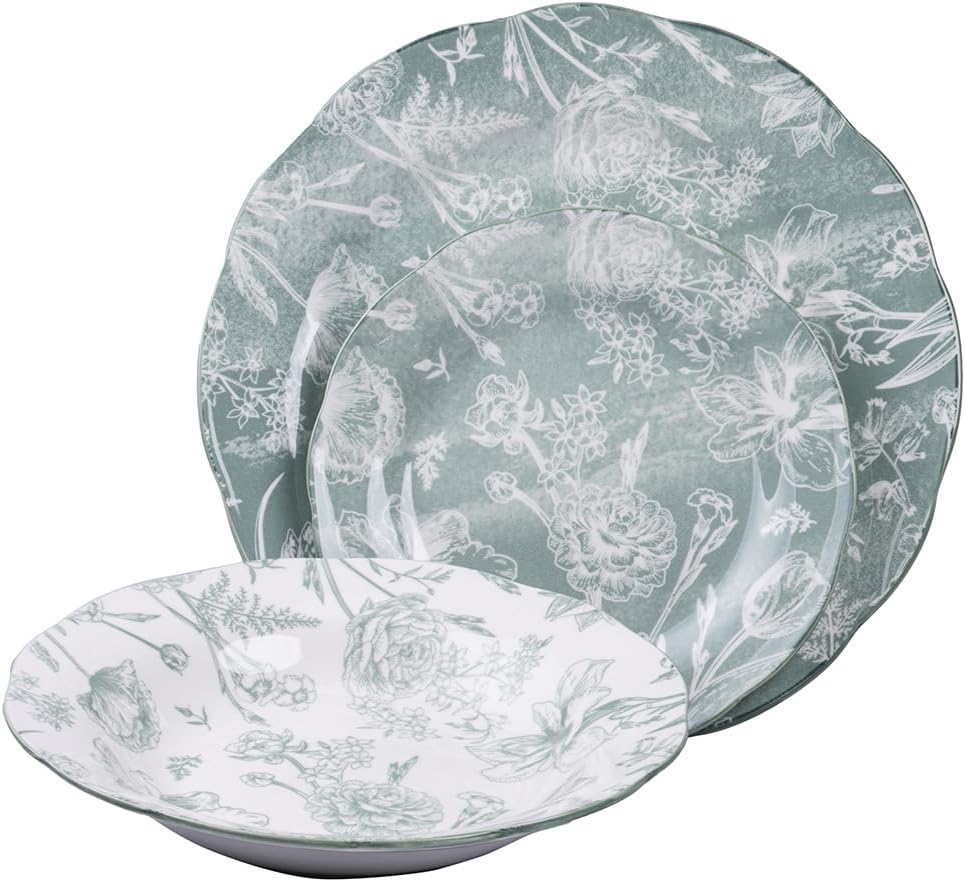 Servizio Piatti 18 Pezzi in Porcellana Fleurette Verde