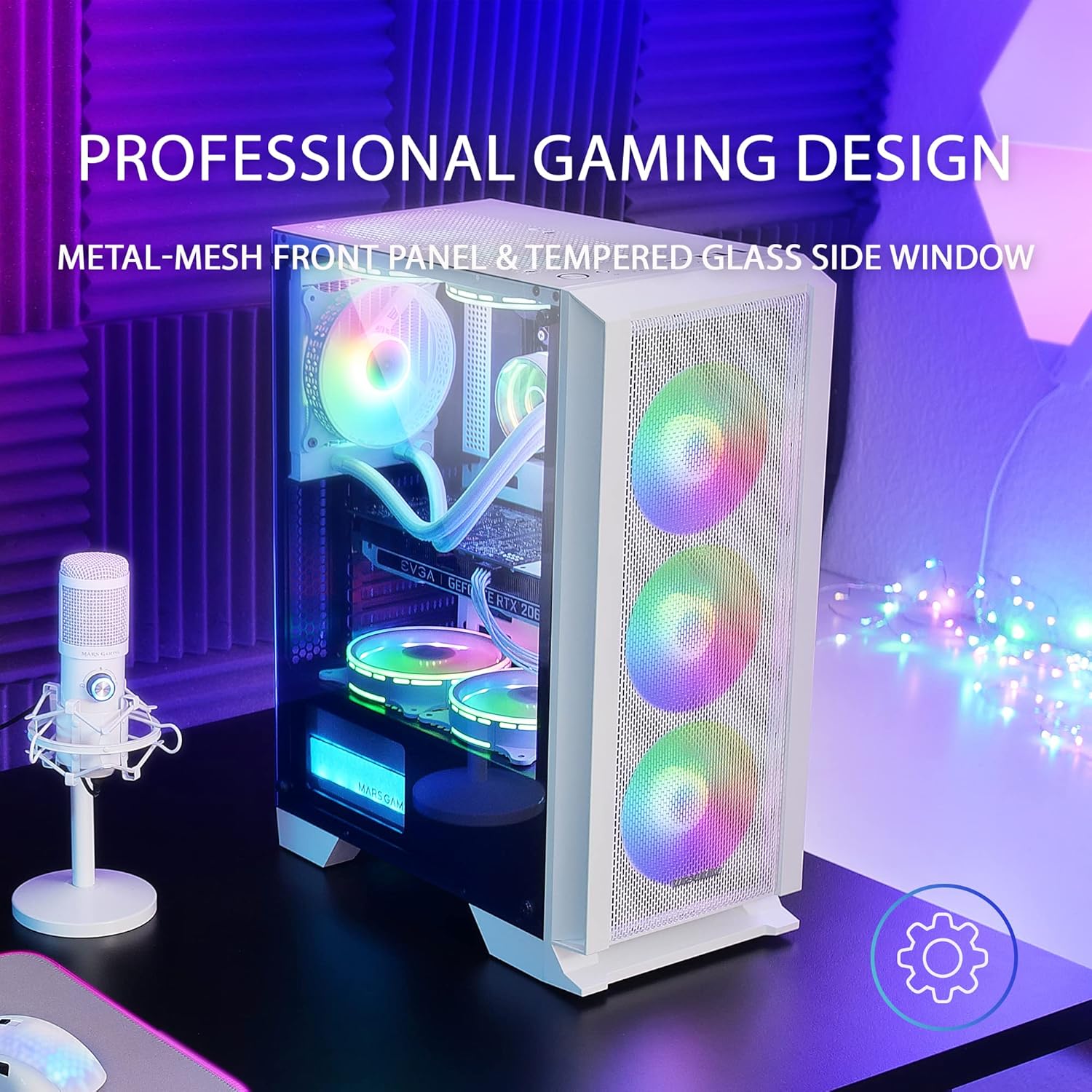 Mars Gaming MCC - Case PC ATX con Vetro Temperato, Bianco - immagine 2