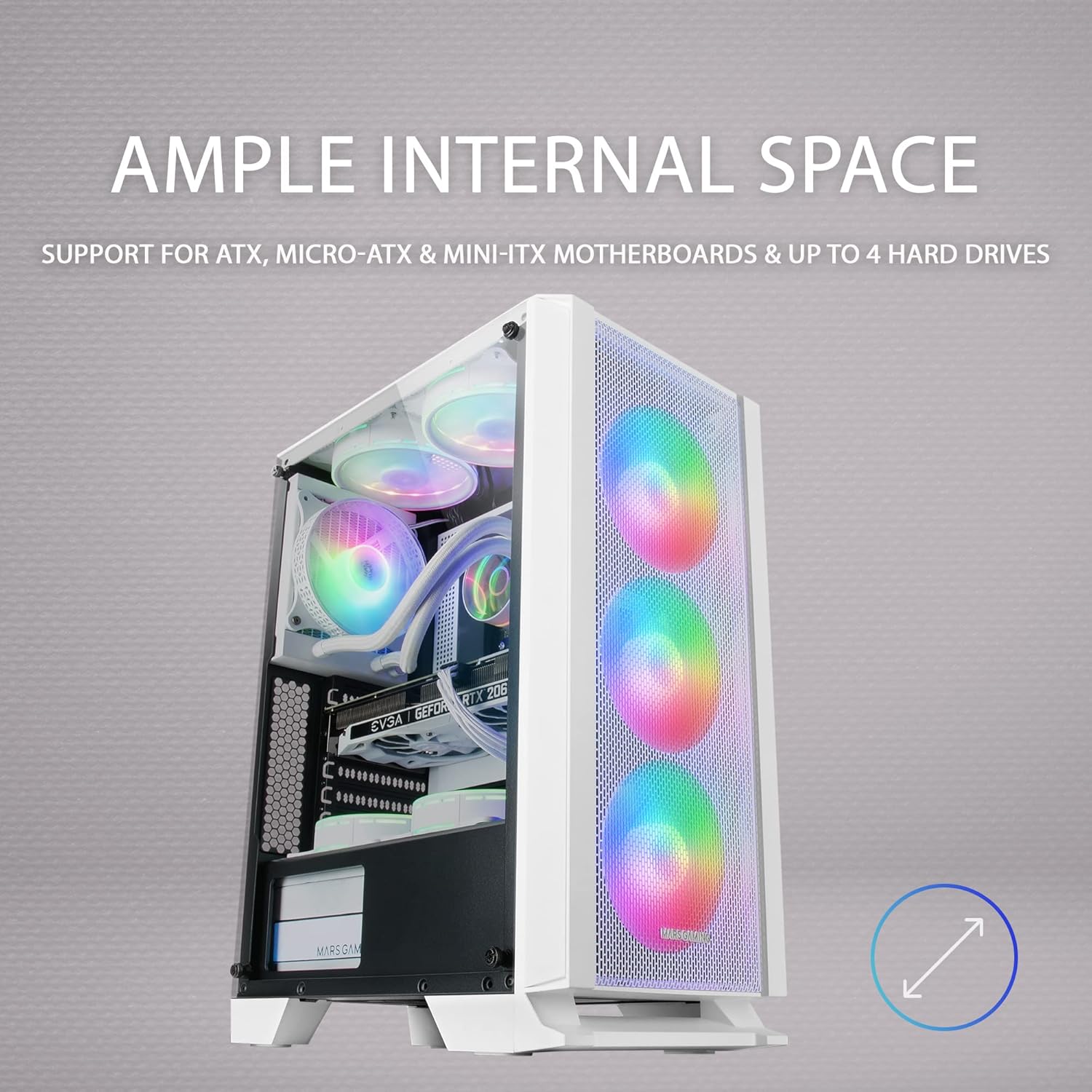 Mars Gaming MCC - Case PC ATX con Vetro Temperato, Bianco - immagine 5