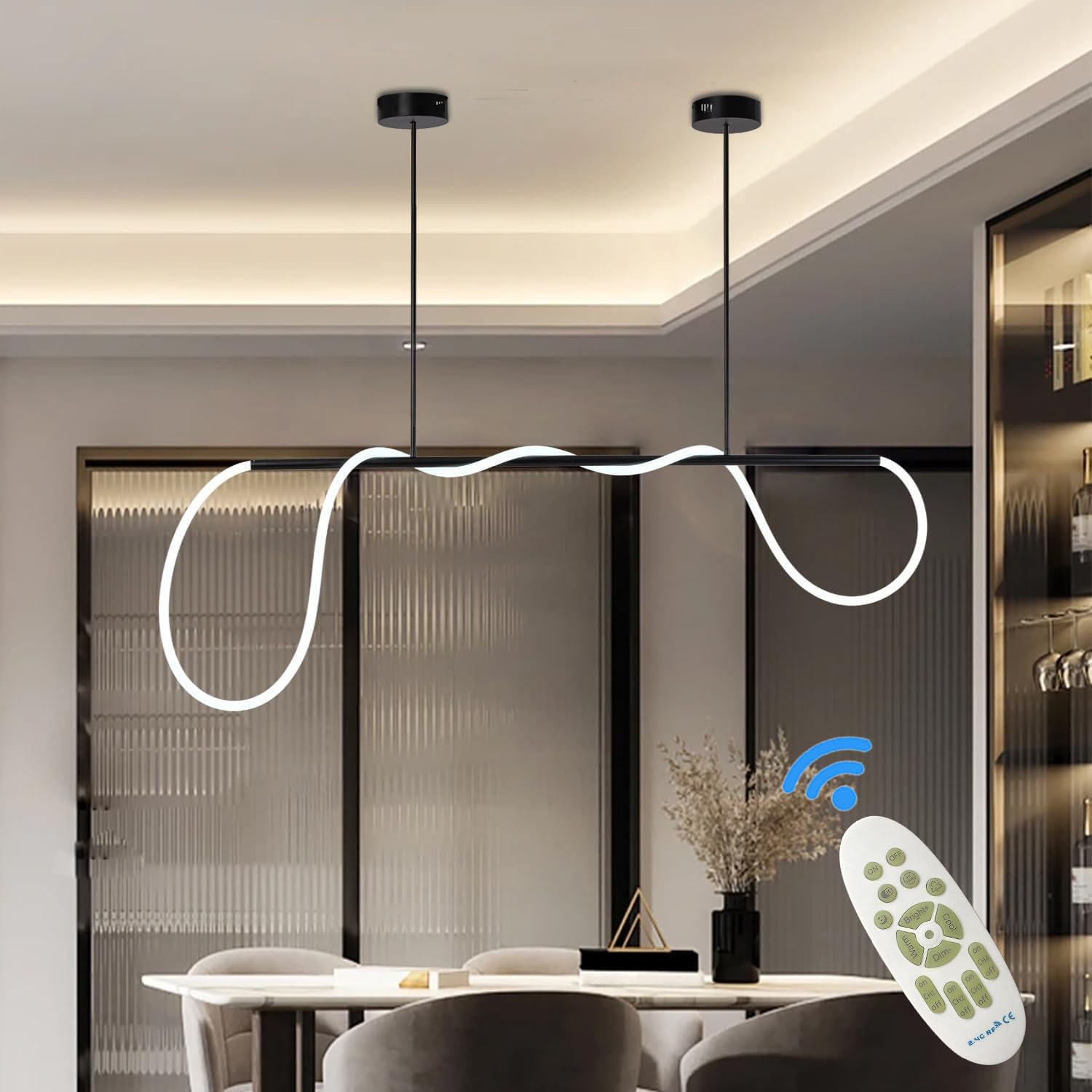 Asjk Lampadario Soggiorno Moderno 150CM 65W, Nero