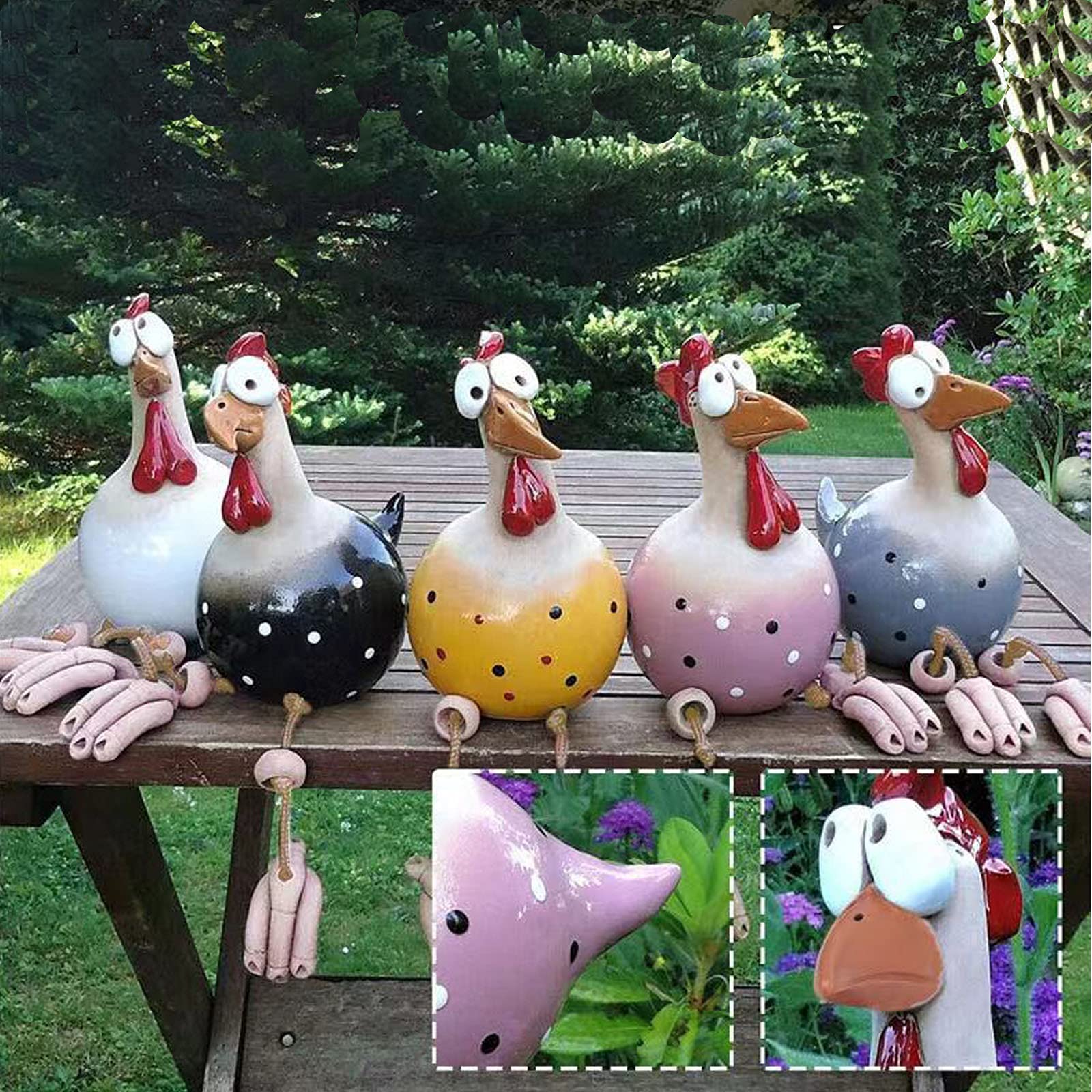 hopeful Galline di Ceramica - Decorazione Giardino (5 pz)