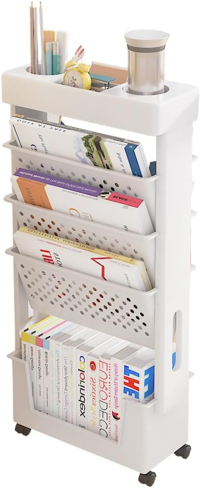 Nuodwell Libreria Mobile con Ruote, Bianca