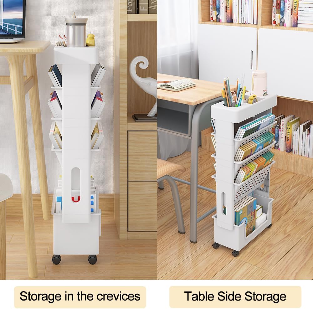 Nuodwell Libreria Mobile con Ruote, Bianca - immagine 4